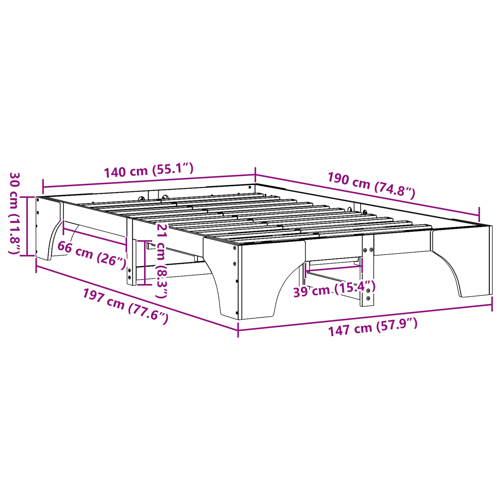 Wood Bed Frame Wax brown Solid wood 140 x 190 cm Durable - Image 10