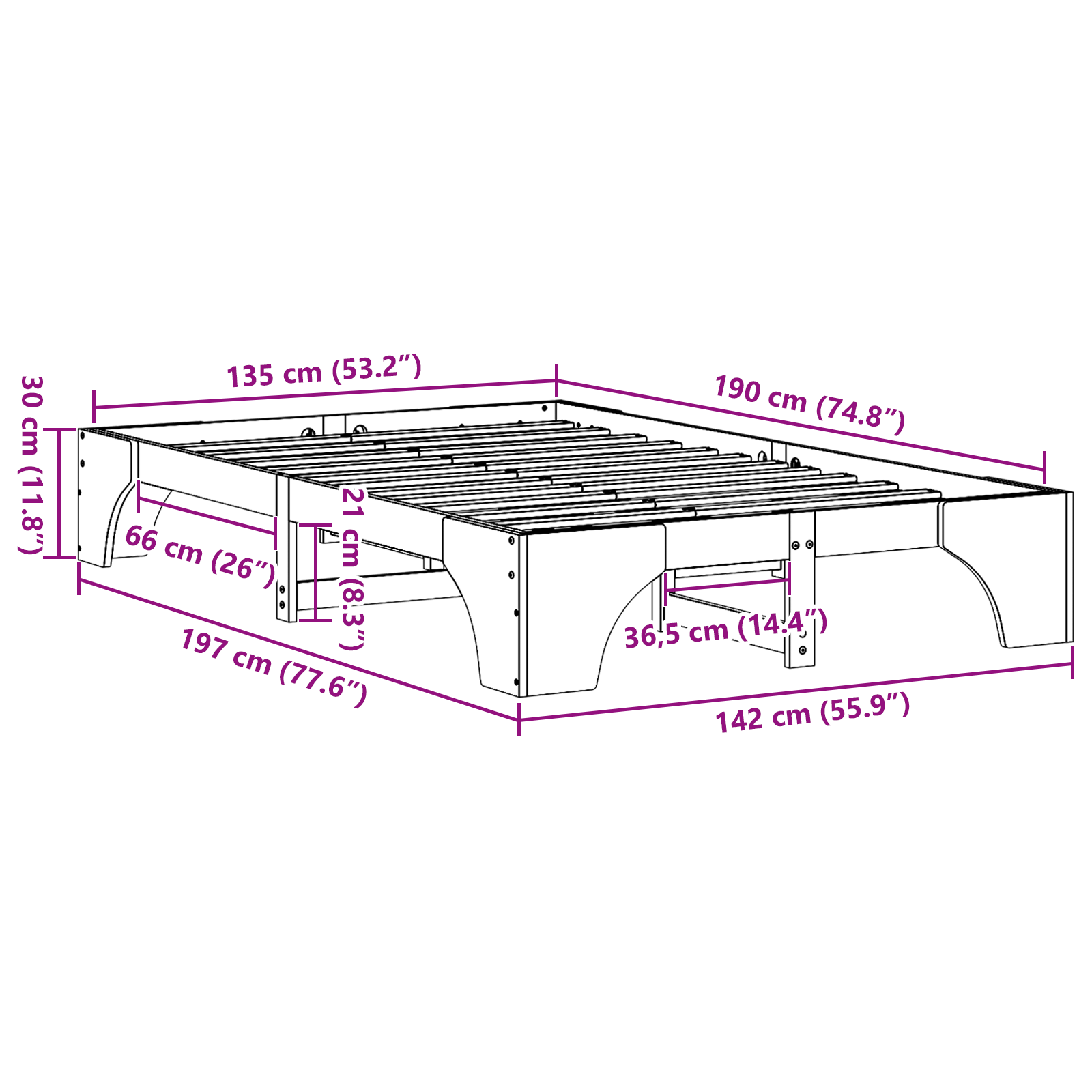 Bed Frame Natural Solid Pine wood 135 x 190 cm Durable - Image 10