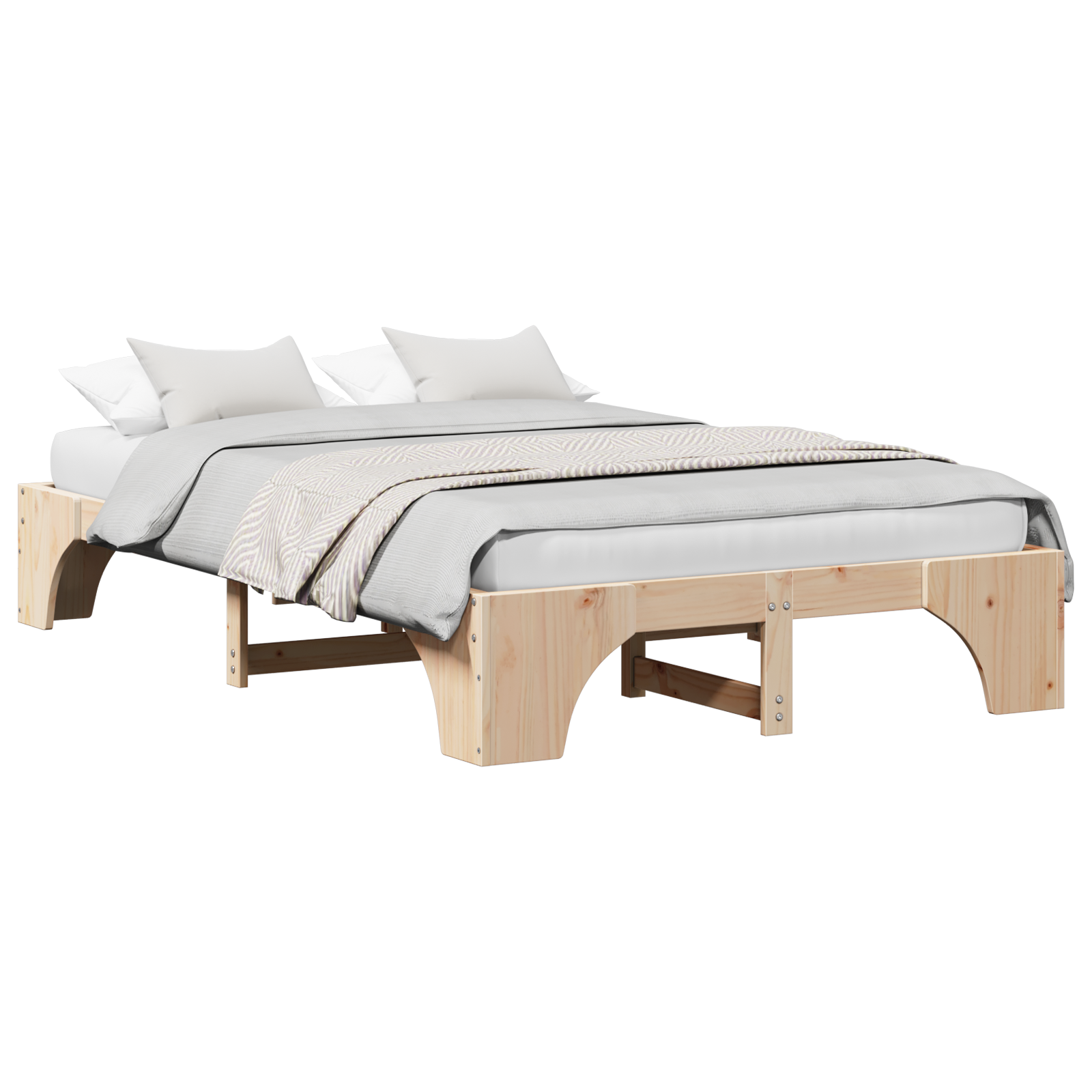 Bed Frame Natural Solid Pine wood 135 x 190 cm Durable - Image 2