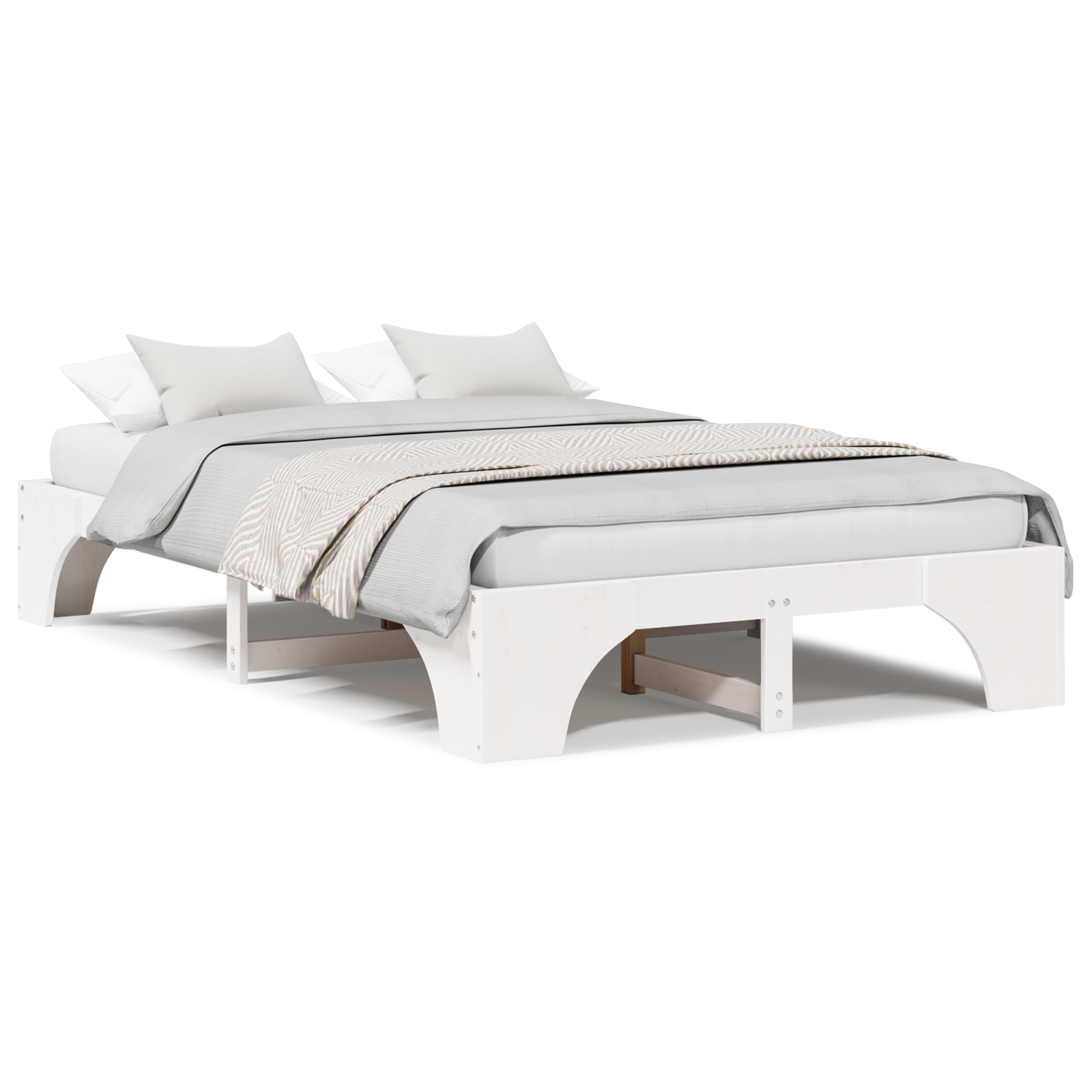 Bed Frame White Solid wood, Lacquered finish 135 x 190 cm Sturdy - Image 4