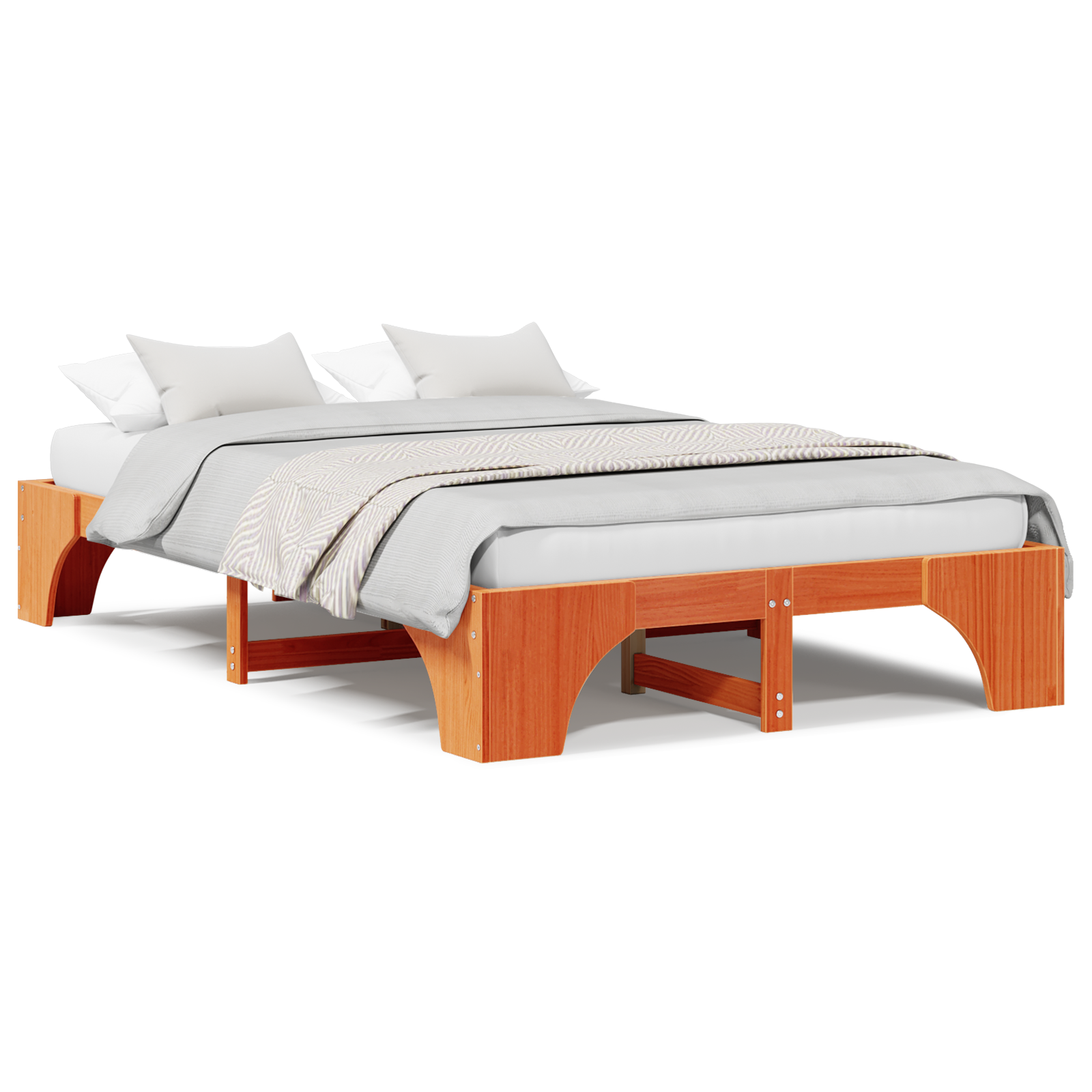 Bed Frame Wax brown Solid Pine wood Full Size - Image 4