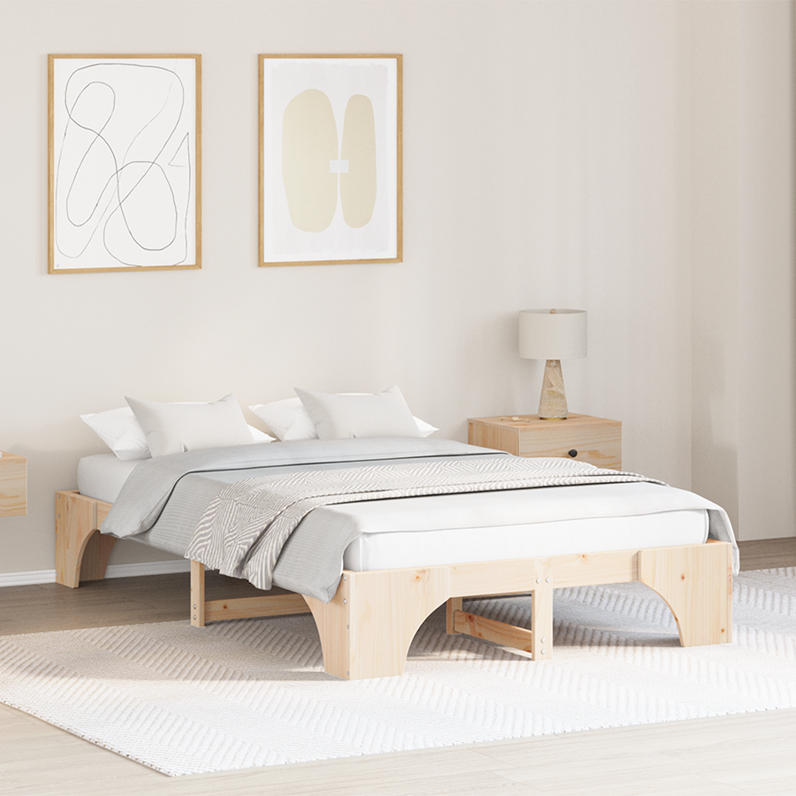Bed Frame Natural wood Solid Pine wood 120 x 190 cm