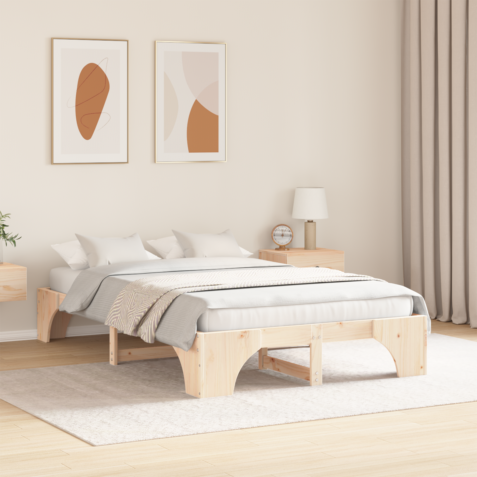 Bed Frame Natural wood Solid Pine wood 120 x 190 cm - Image 5