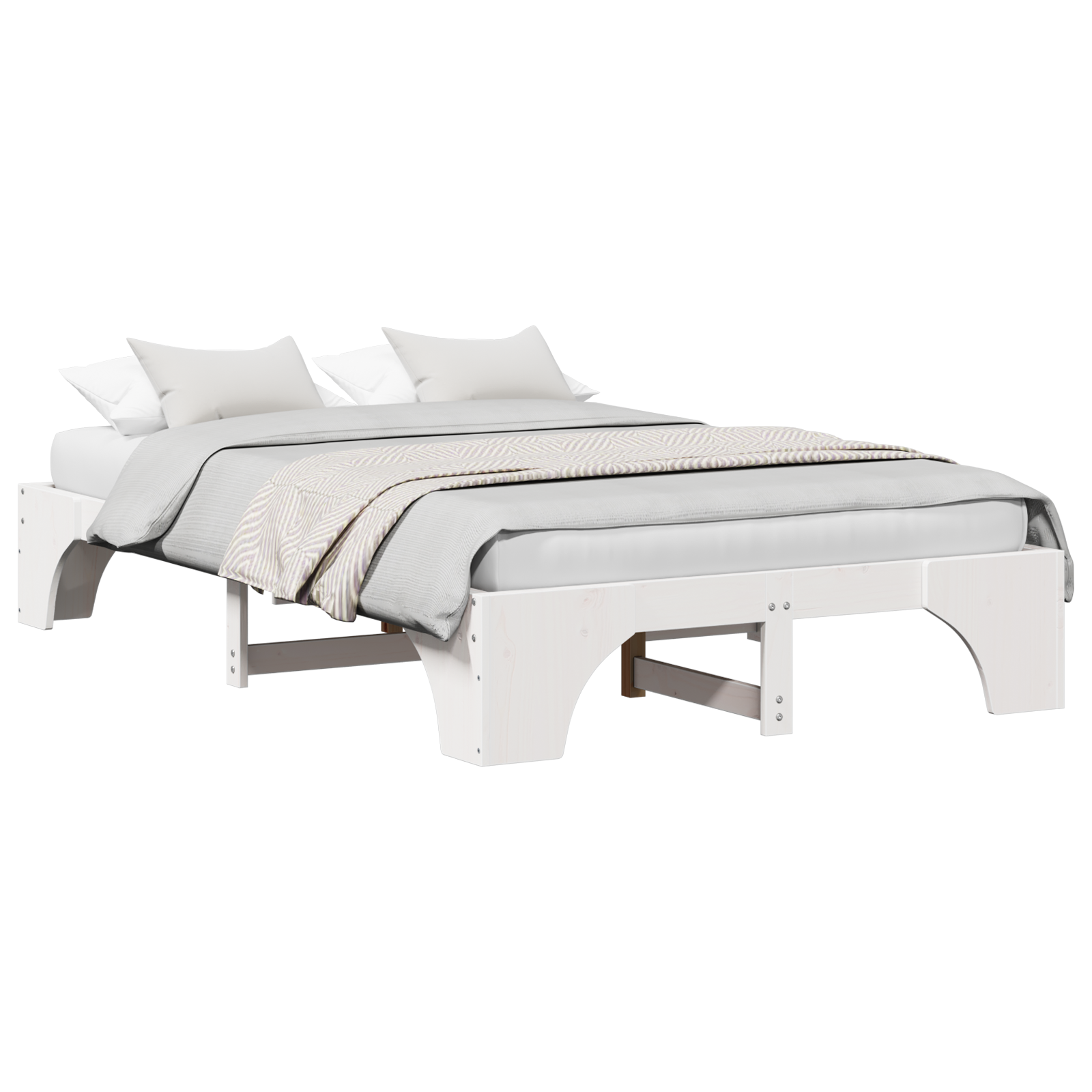Bed Frame White Solid wood 120 x 190 cm Bed Frame Rectangular - Image 2