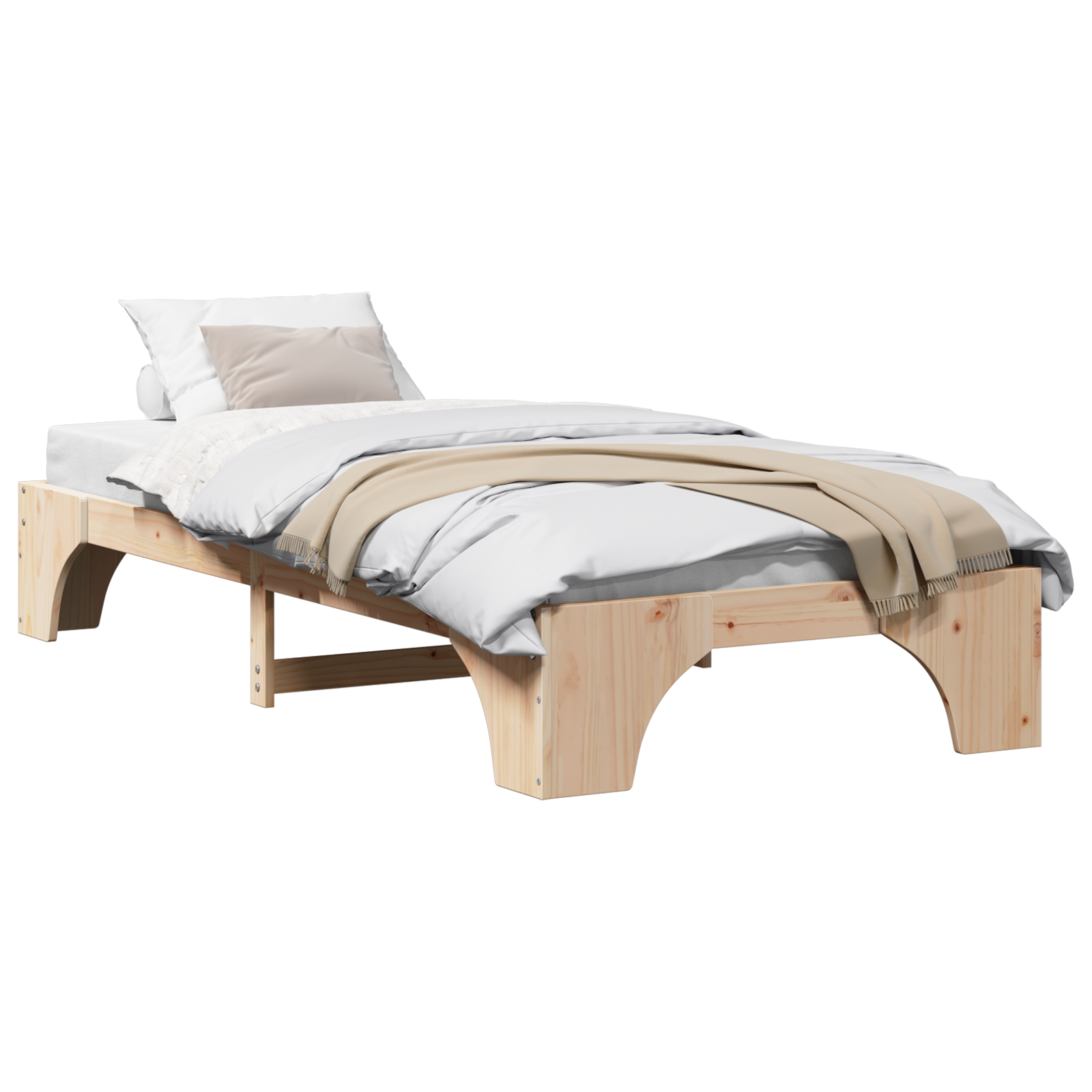 Bed Frame Natural Solid pine wood 100 x 200 cm Durable - Image 2