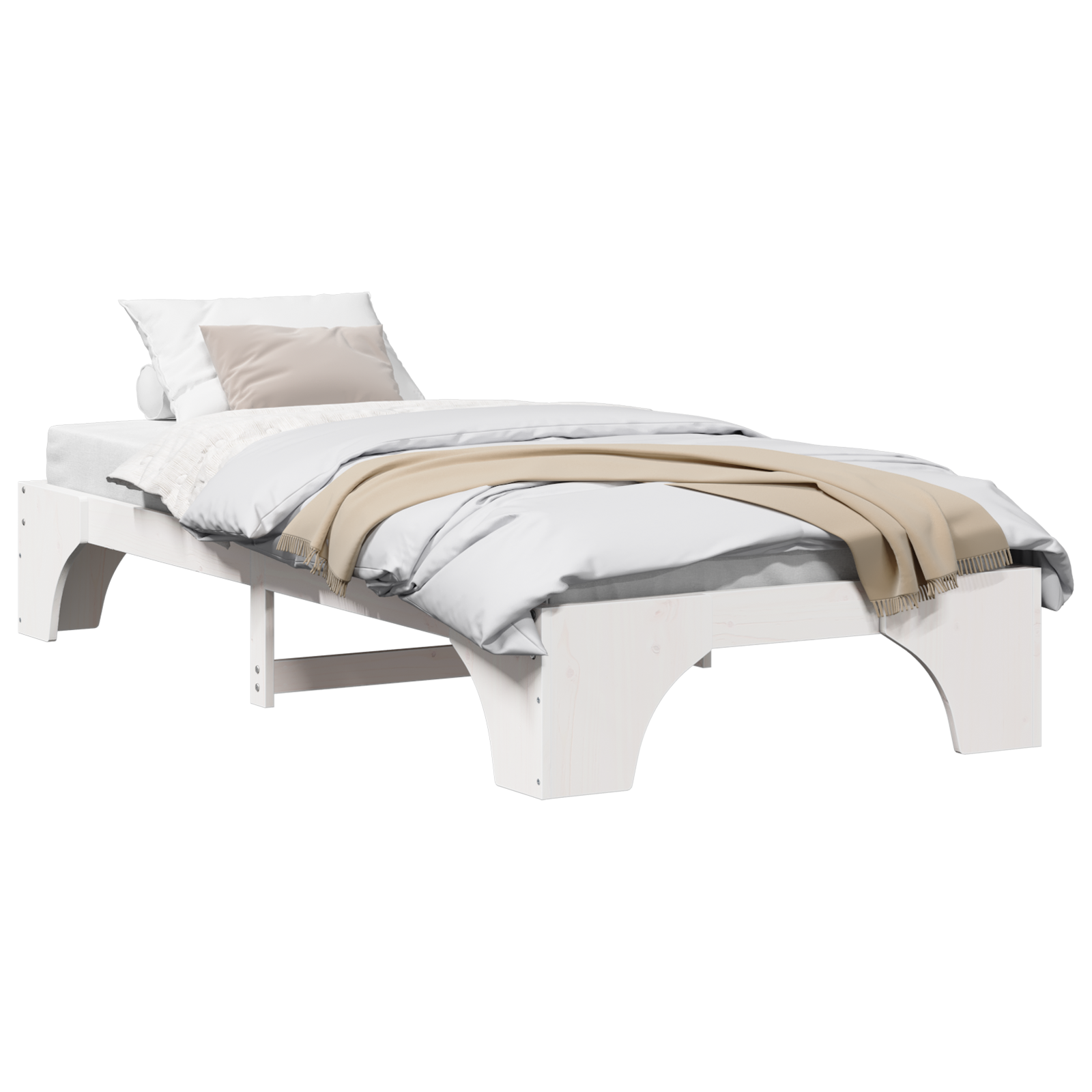 Bed Frame White Wood 100 x 200 cm Rectangular - Image 2