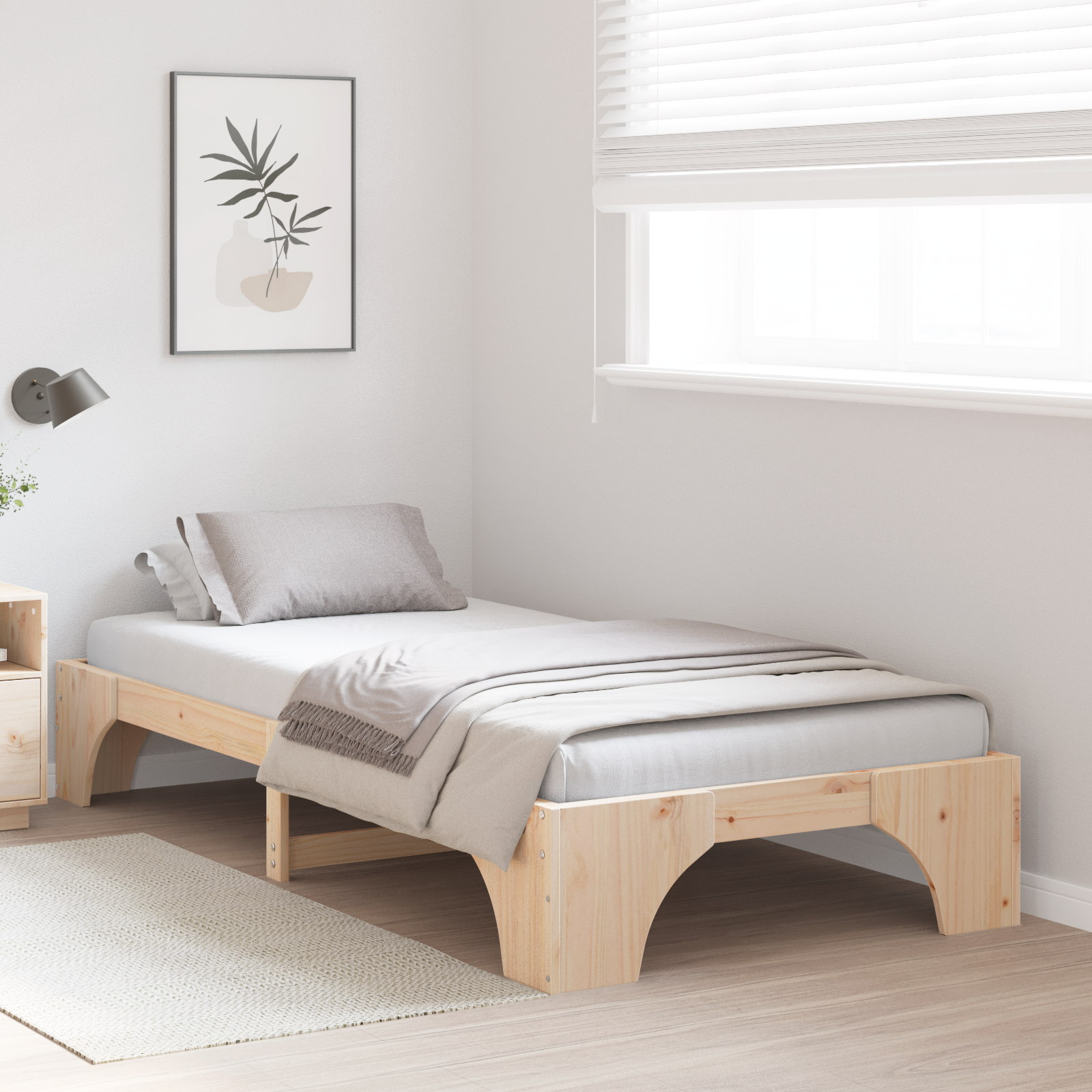 Bed Frame Natural Wood Solid Pine wood Single Durable - Image 5