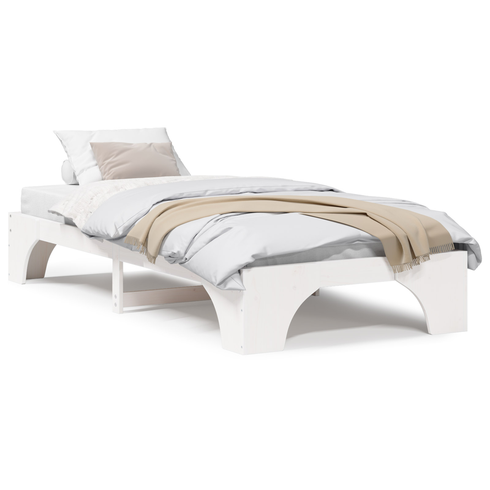 Bed Frame White Solid Pine wood 80 x 200 cm Minimalist Bed Frame - Image 4
