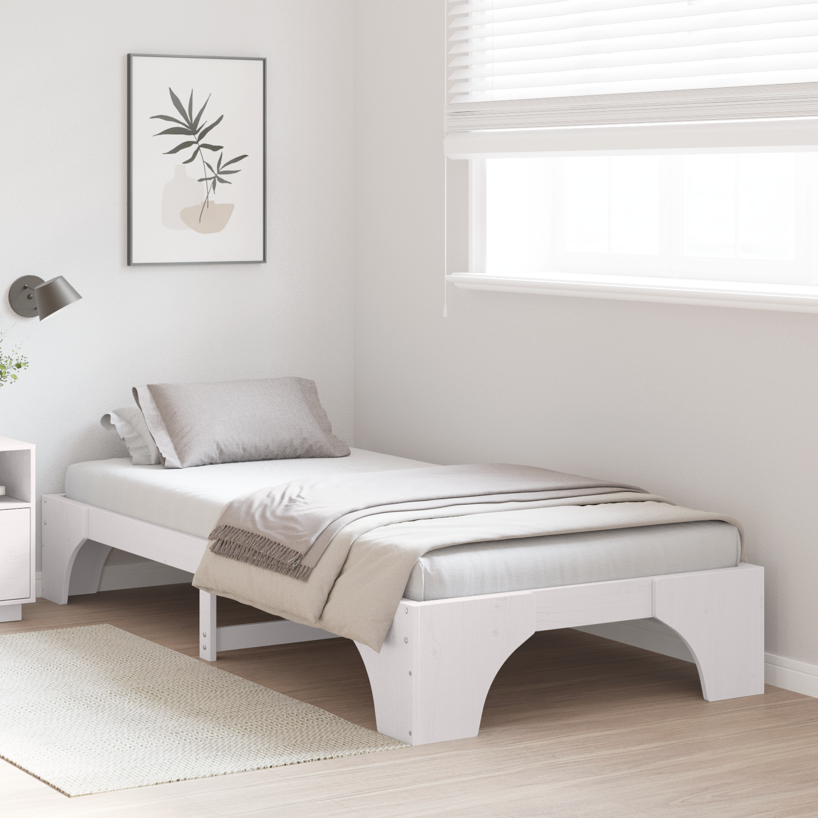 Bed Frame White Solid Pine wood 80 x 200 cm Minimalist Bed Frame - Image 5