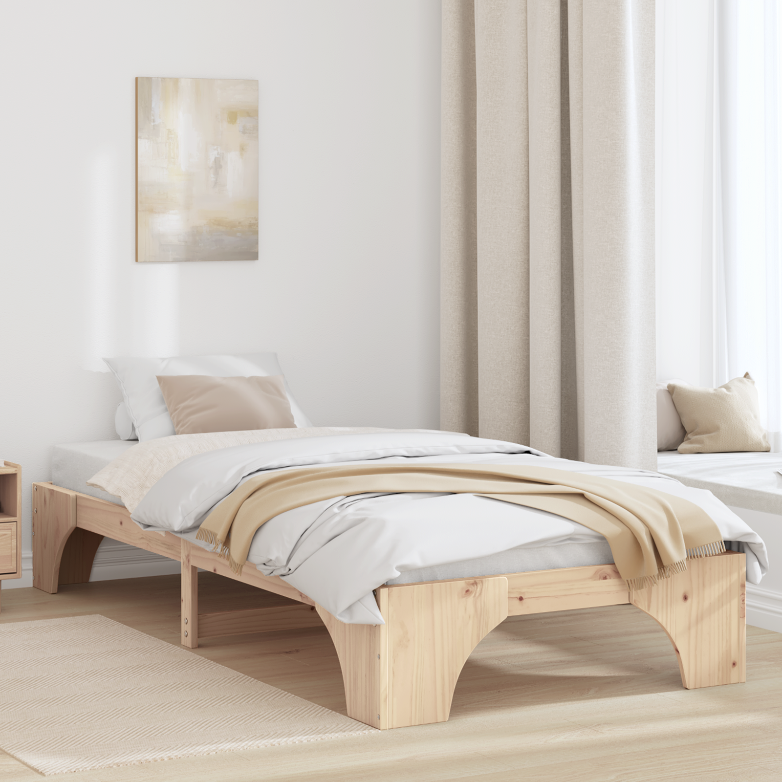 Bed Frame Natural Pine wood 90 x 190 cm Minimalist Bed Frame
