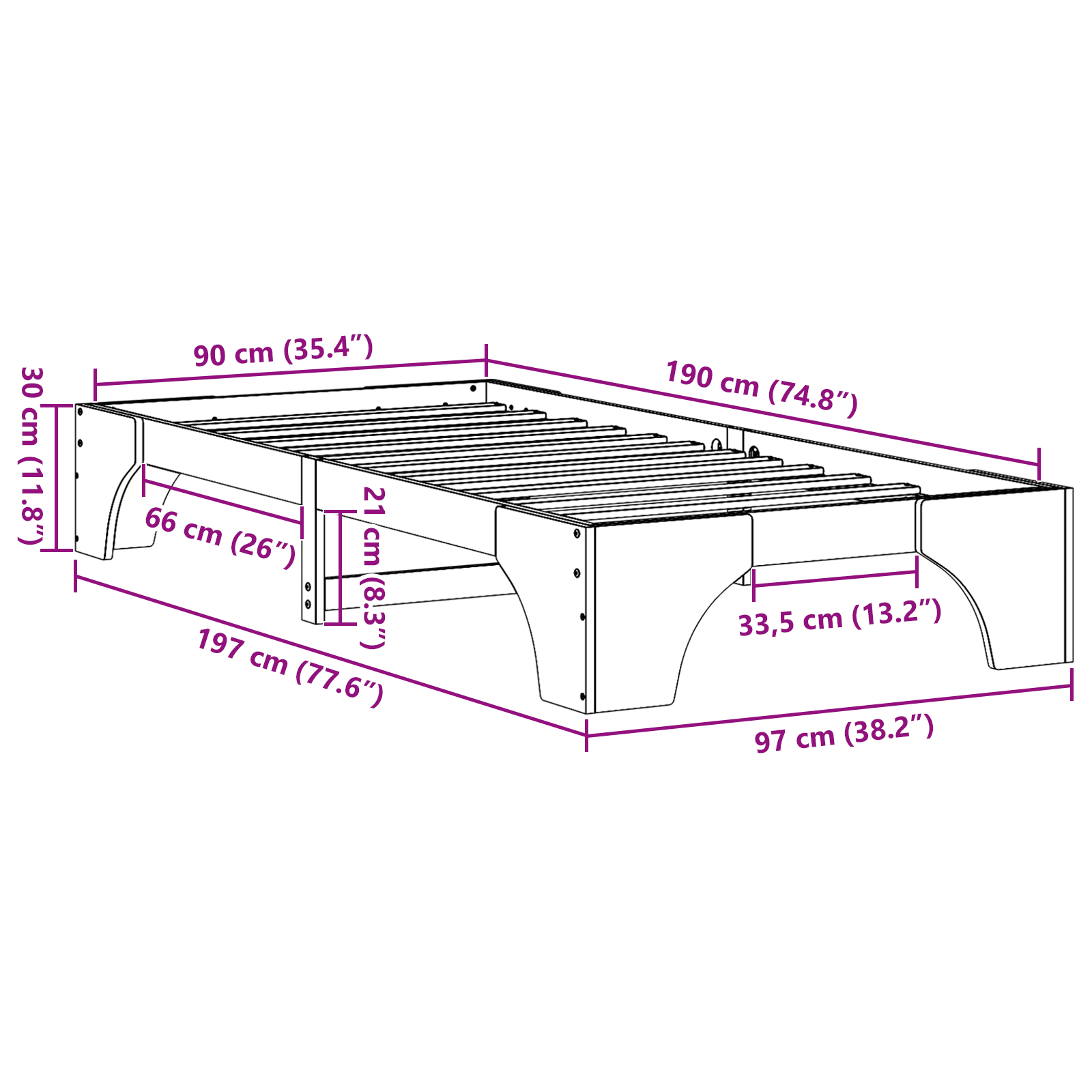 Bed Frame Natural Pine wood 90 x 190 cm Minimalist Bed Frame - Image 10