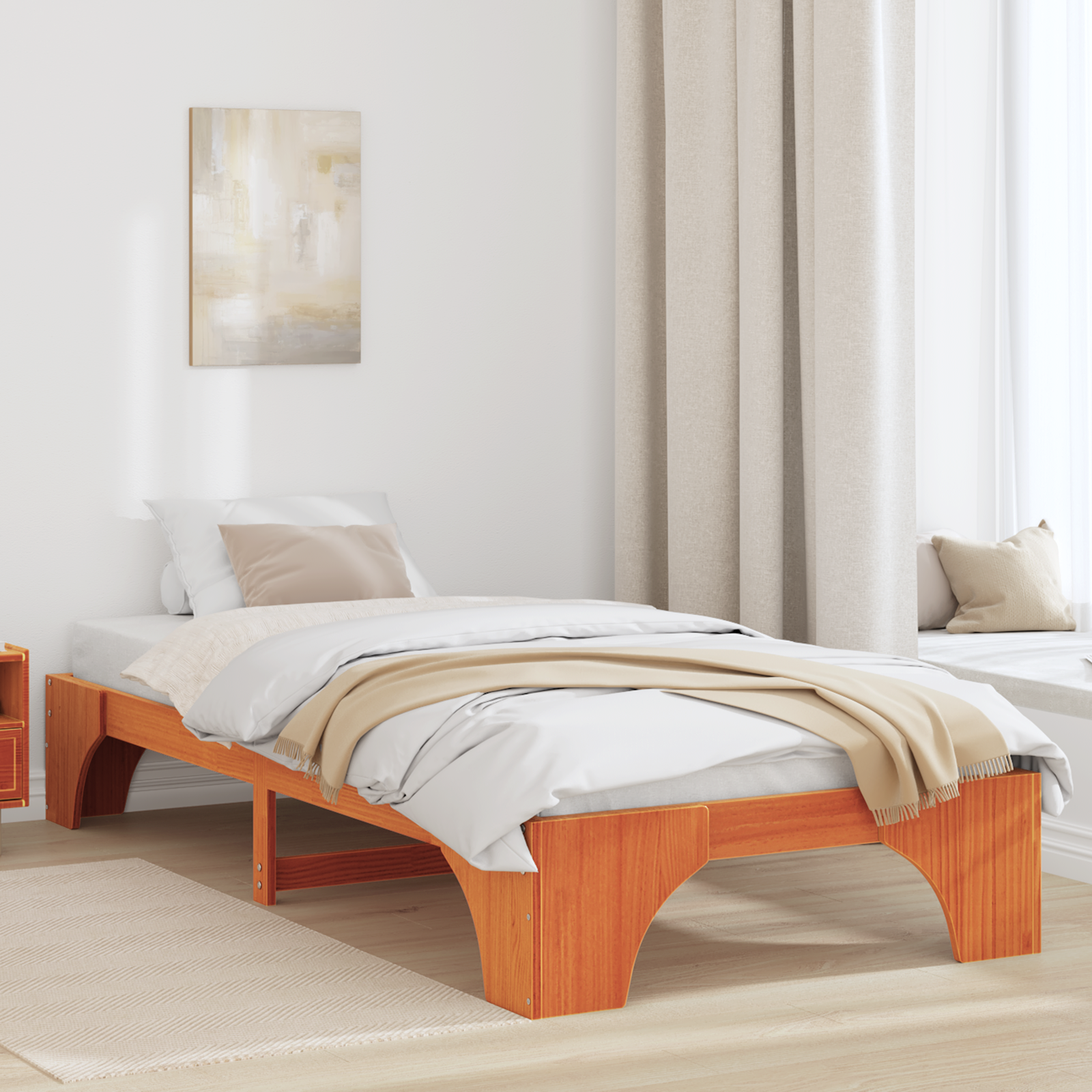 Bed Frame Wax brown Solid wood Single Wax Brown Bed Frame
