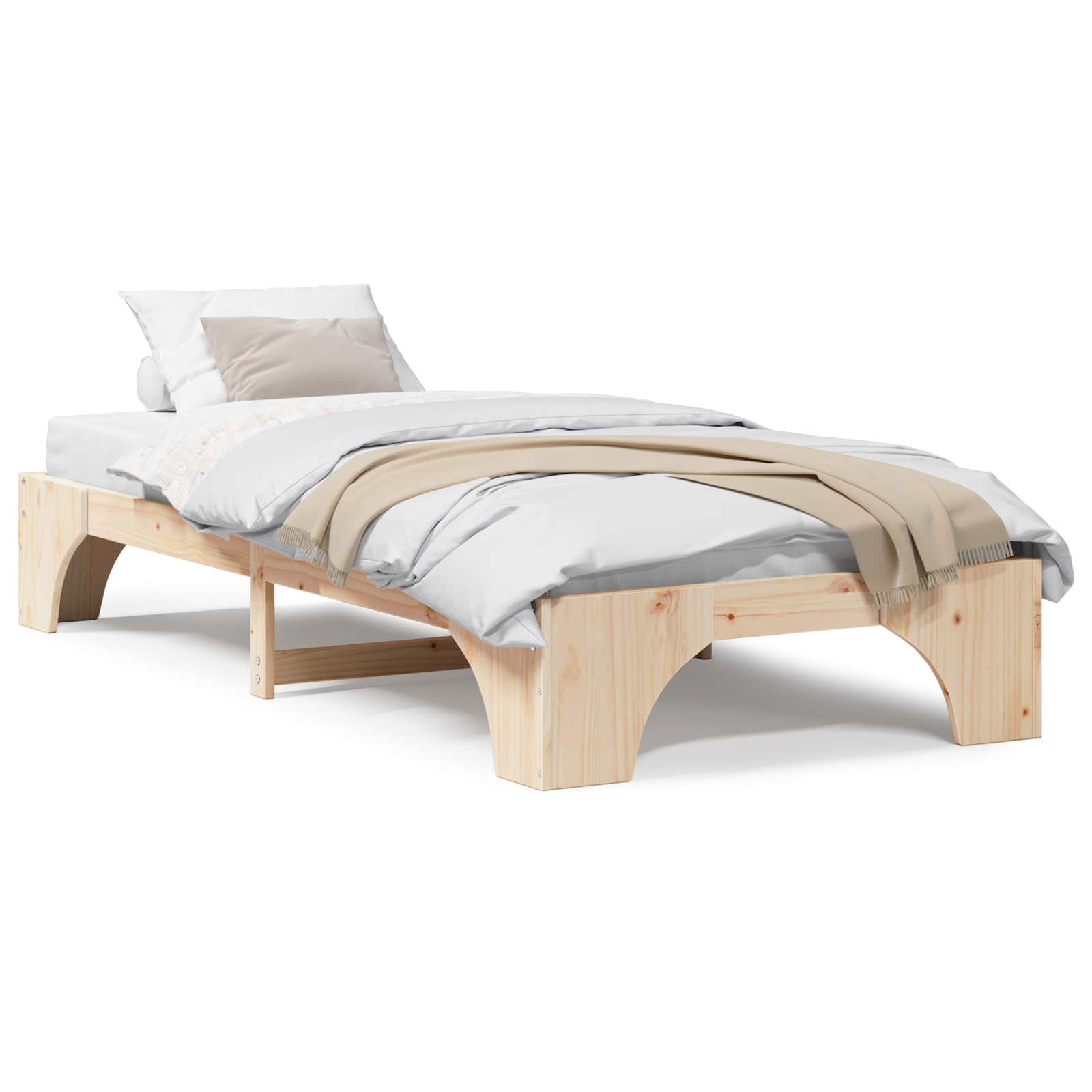 Natural Bed Frame Natural wood Solid Pine wood 75 x 190 cm Simple - Image 4