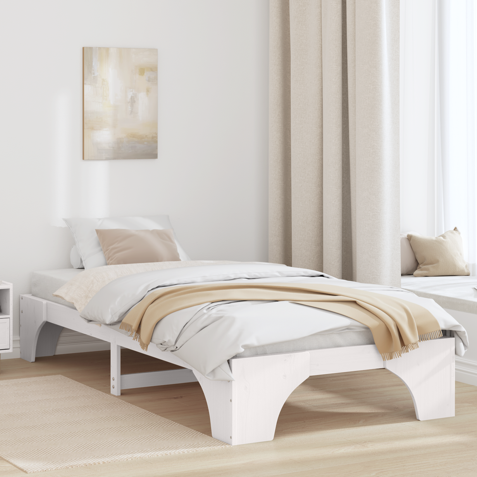 Single Bed Frame White Solid Pine wood 75 x 190 cm Modern