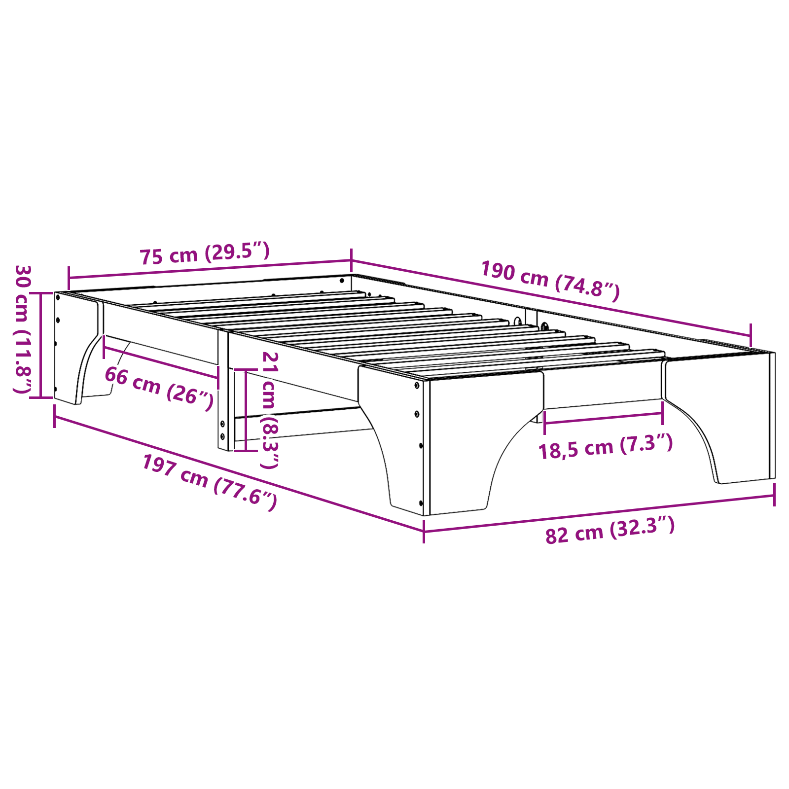 Single Bed Frame White Solid Pine wood 75 x 190 cm Modern - Image 10