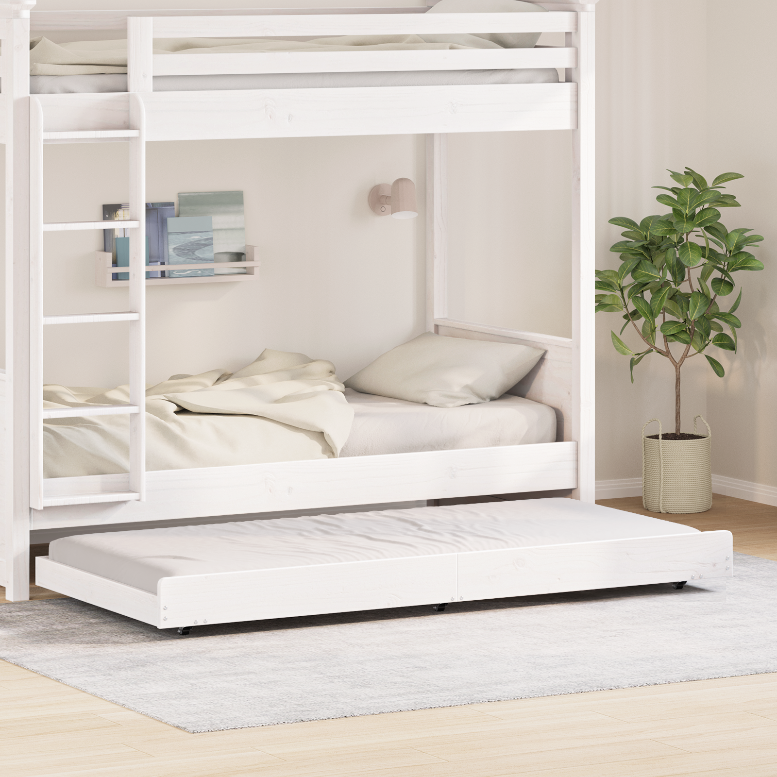 Bed Frame White with natural wood slats Pine Wood Single