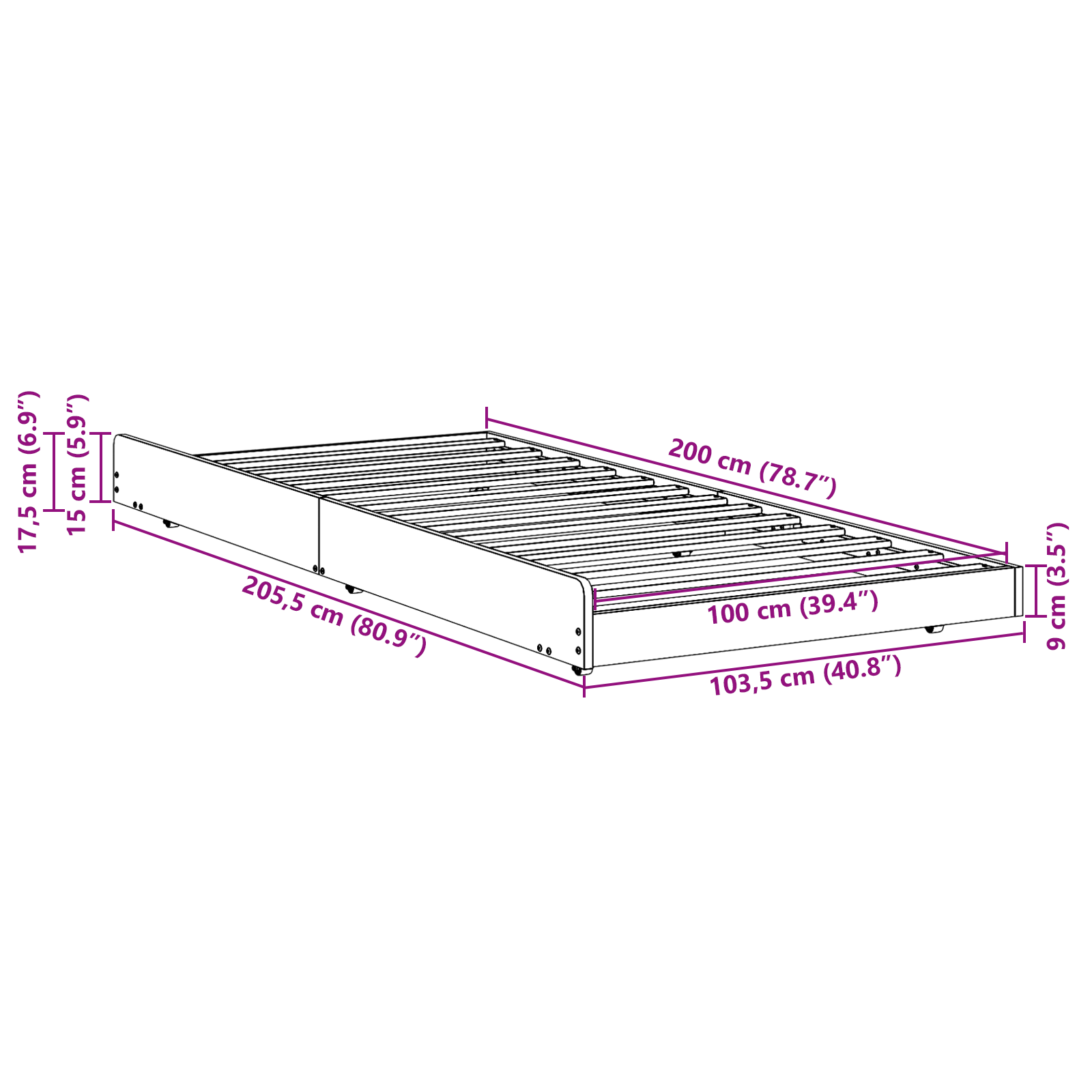 Bed Frame White with natural wood slats Pine Wood Single - Image 11