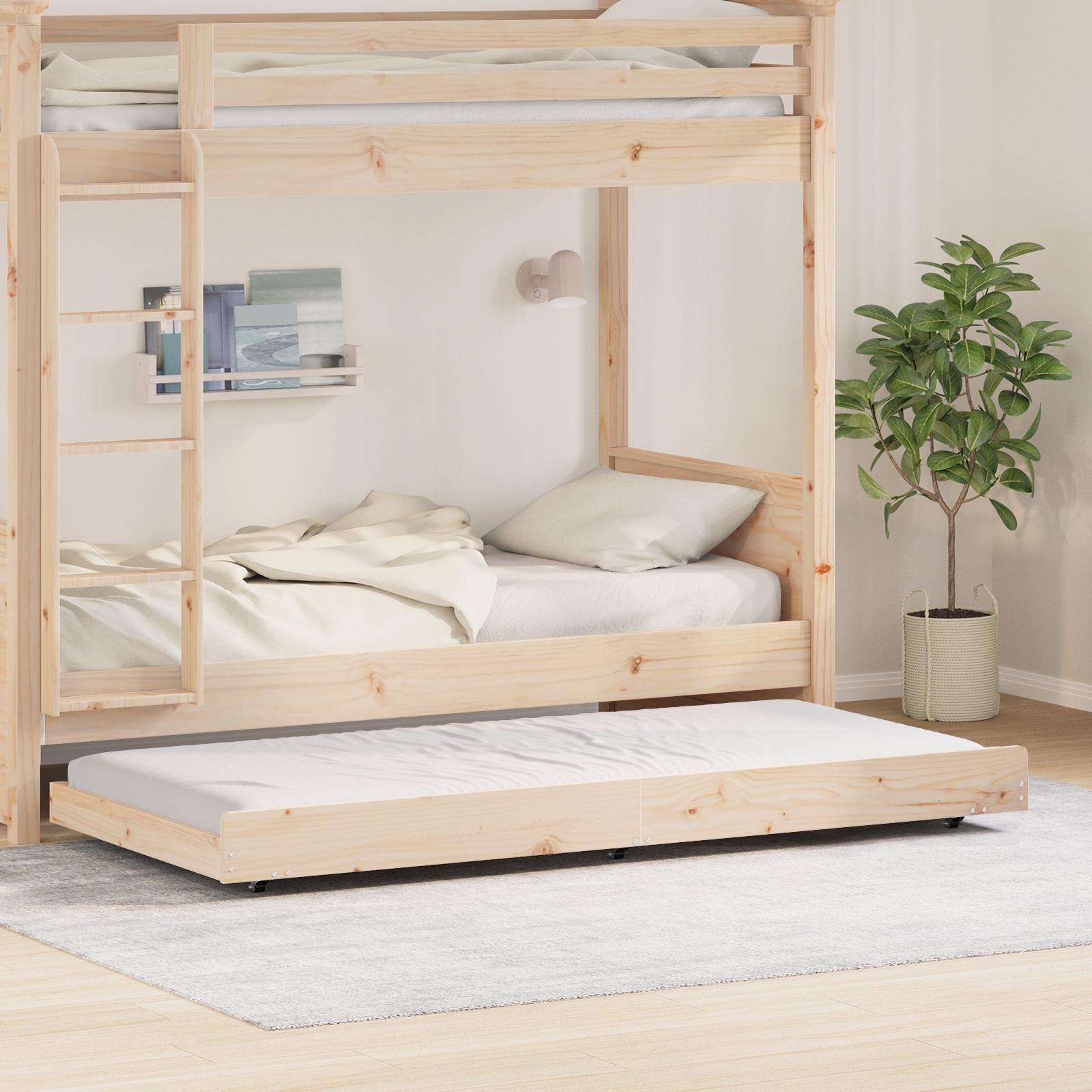 Bed Frame Natural Solid Pine Wood 90 x 200 cm Portable