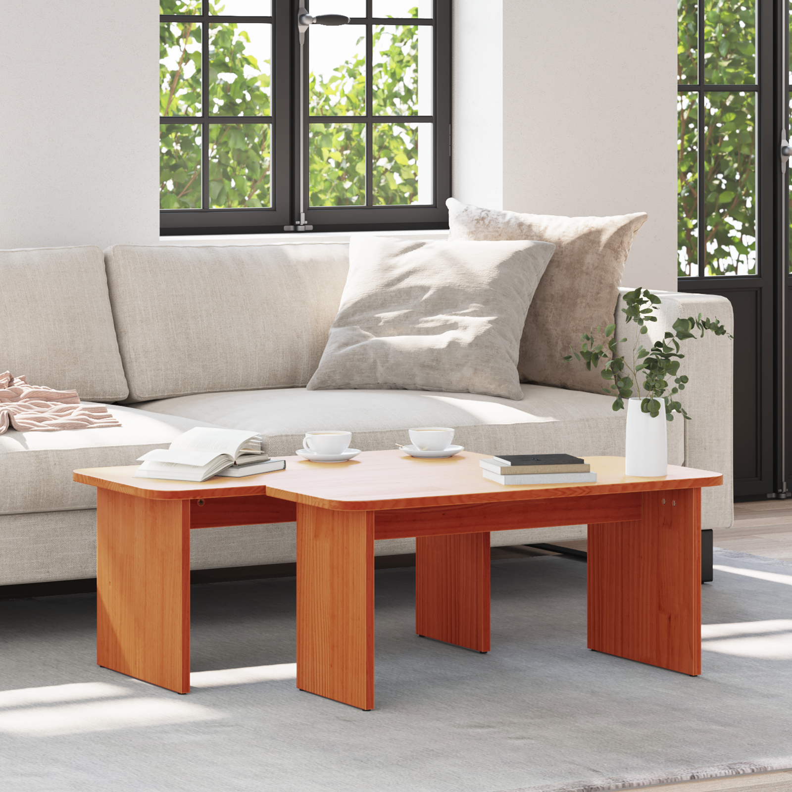 Salontafel 2 pcs Wasbruin 100 x 69 x 35.5 cm Massief grenenhout