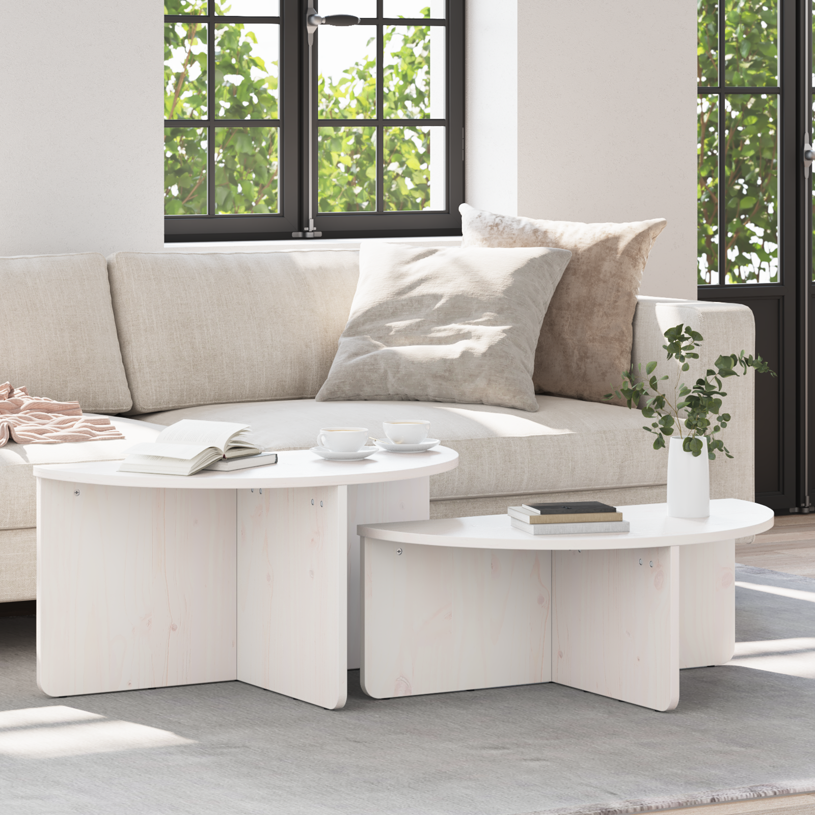 Salontafel 2 pcs Wit 79 x 39.5 x 40 cm Massief grenenhout