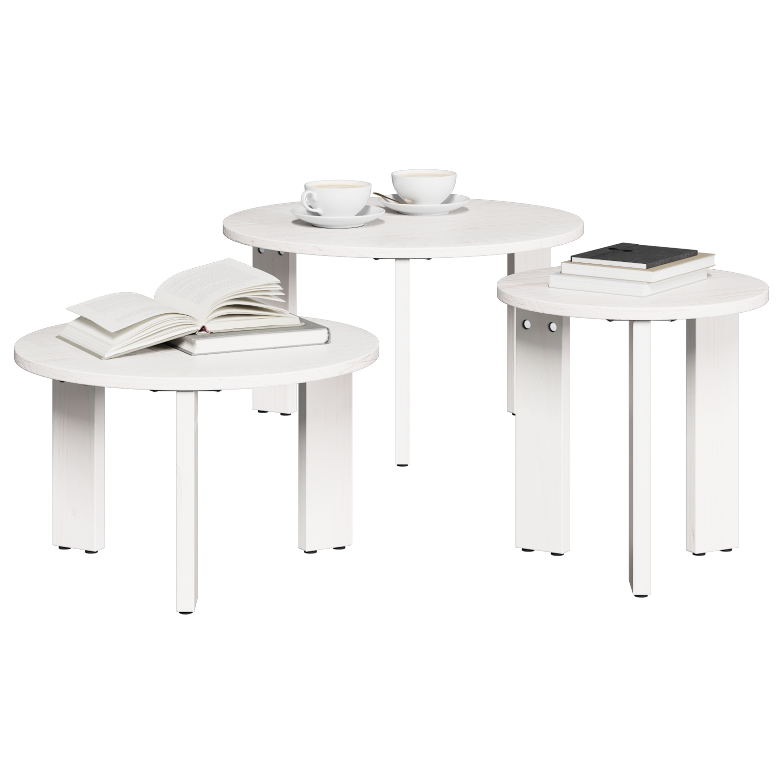 Комплект кафе маса 3 pcs Бял 47.5 x 47.5 x 27 см - Image 3