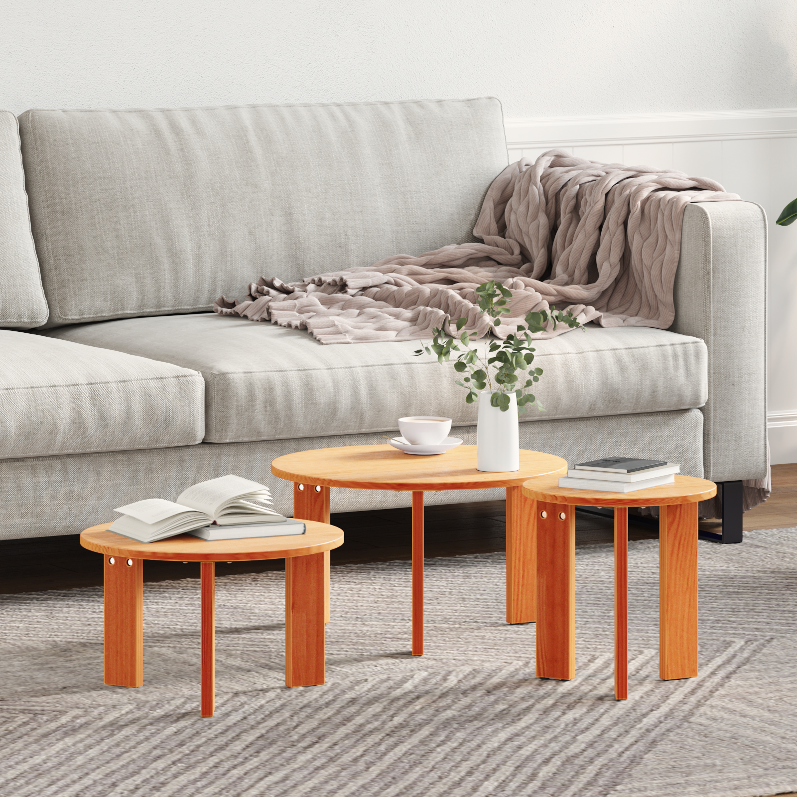 Комплект кафе маса 3 pcs Восъчнокафяв 47.5 x 47.5 x 27 см - Image 5