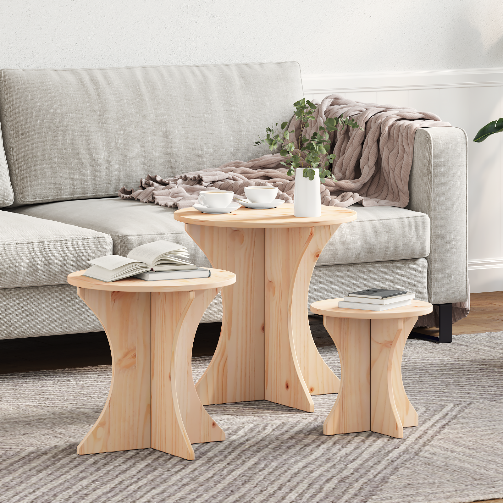 Salontafel 3 pcs Natuurlijk 46 x 46 x 47 cm Massief grenenhout