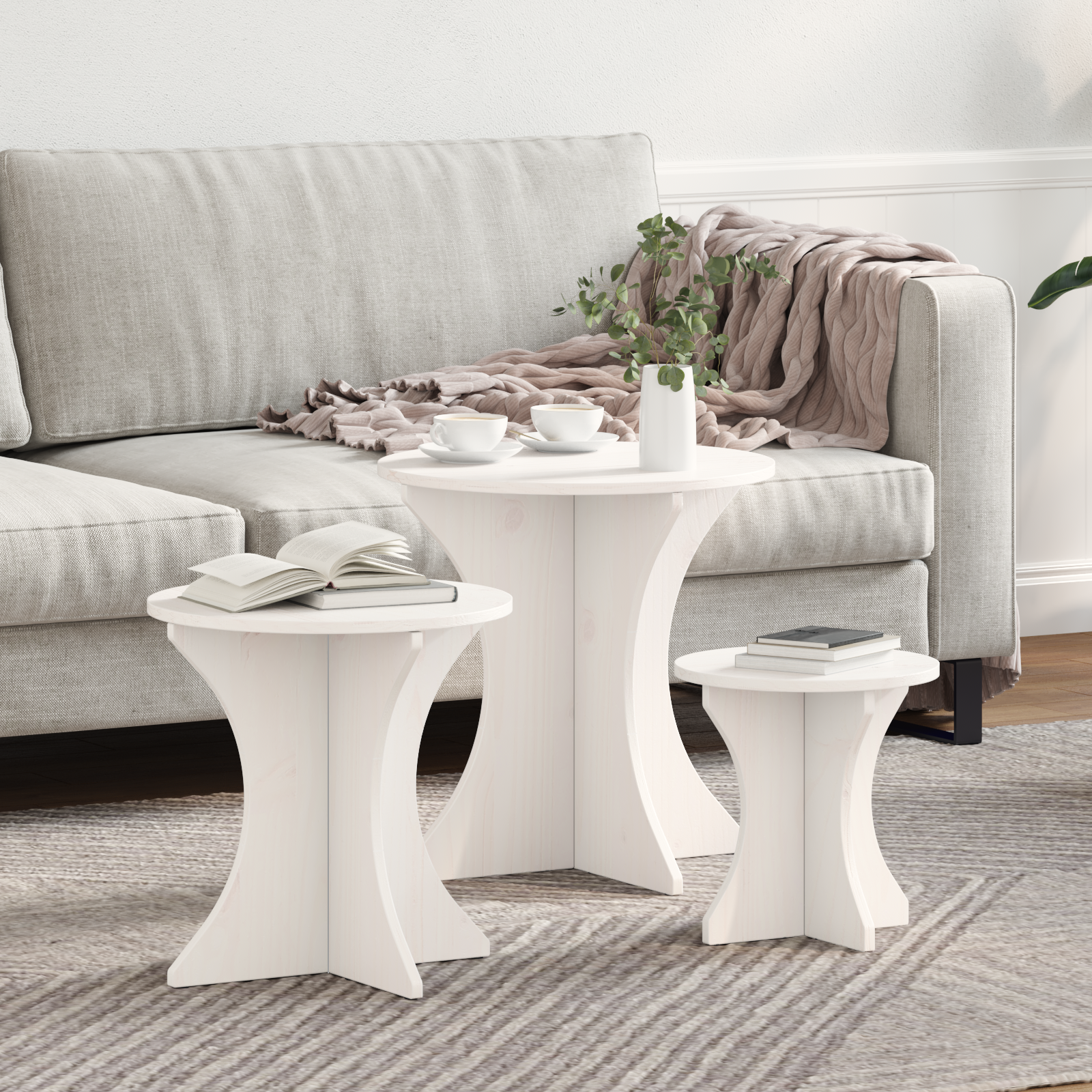 Koffietafel Set 3 pcs Wit 46 x 46 x 47 cm Massief grenenhout
