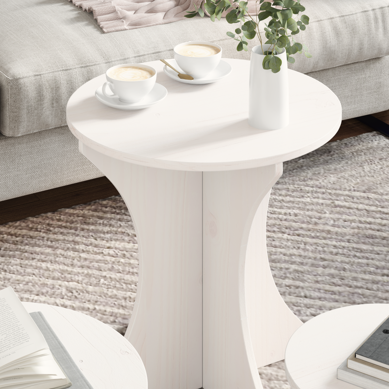 Koffietafel Set 3 pcs Wit 46 x 46 x 47 cm Massief grenenhout image 4