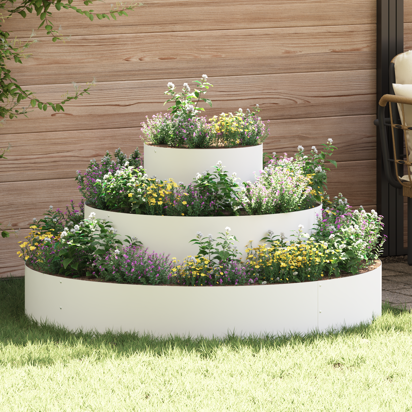 Metalen planter Staal/wit Gepoedercoat staal Groot Eenvoudig