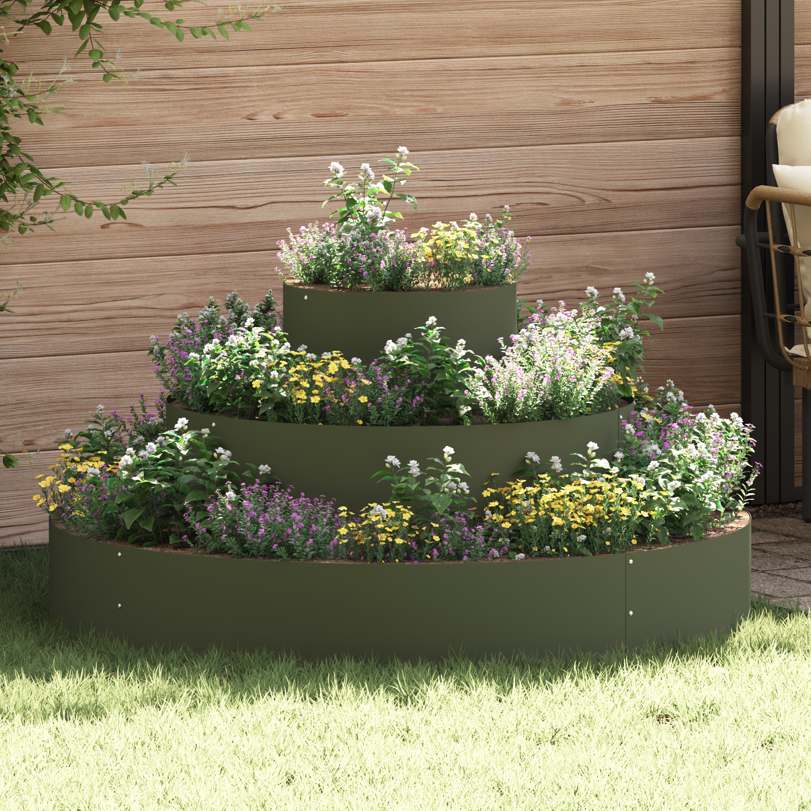Metalen planter Staal/Olijfgroen Gepoedercoat staal Ø 120 cm