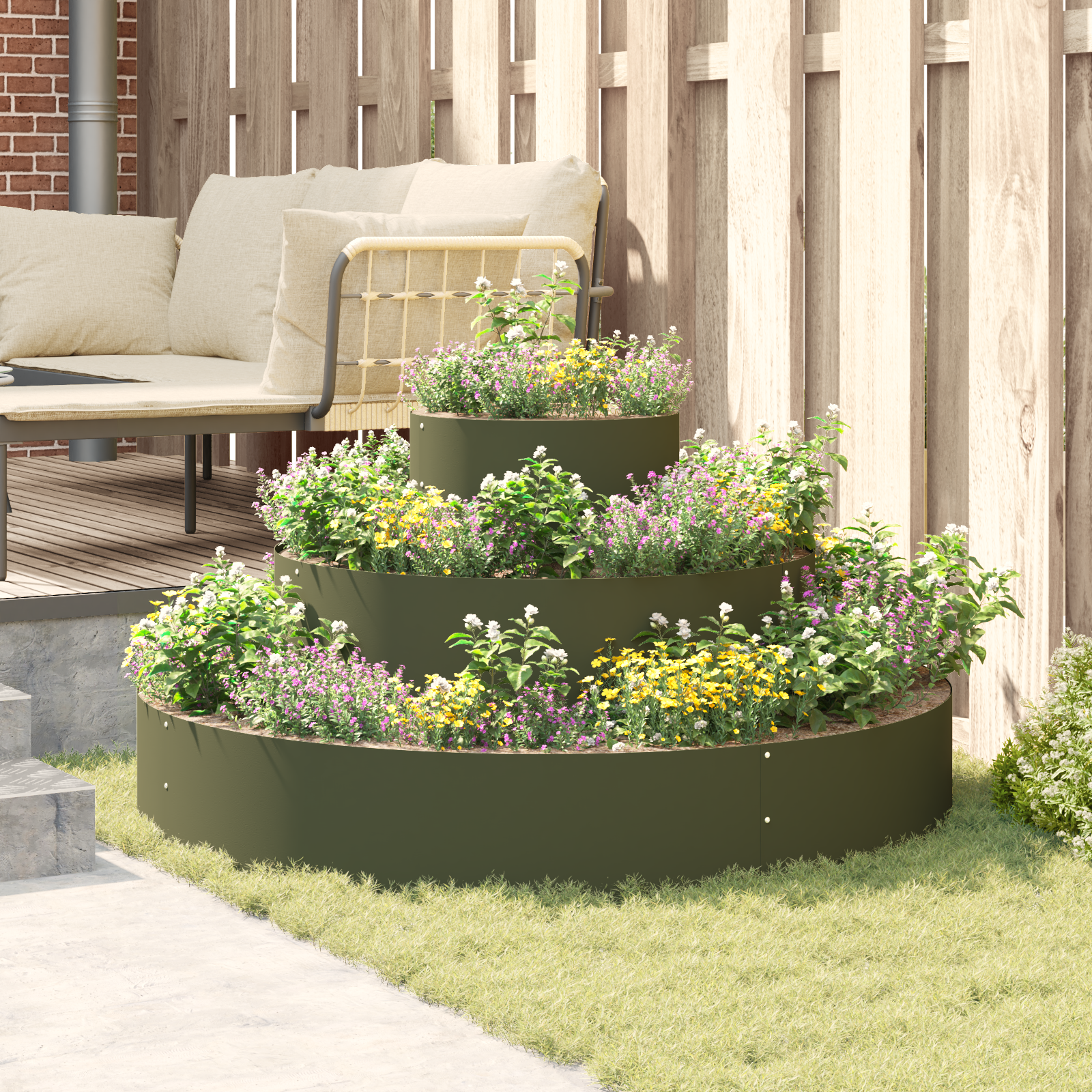 Metal Planter Steel/Olive Green Powder-Coated Steel Ø 120 cm - Image 4