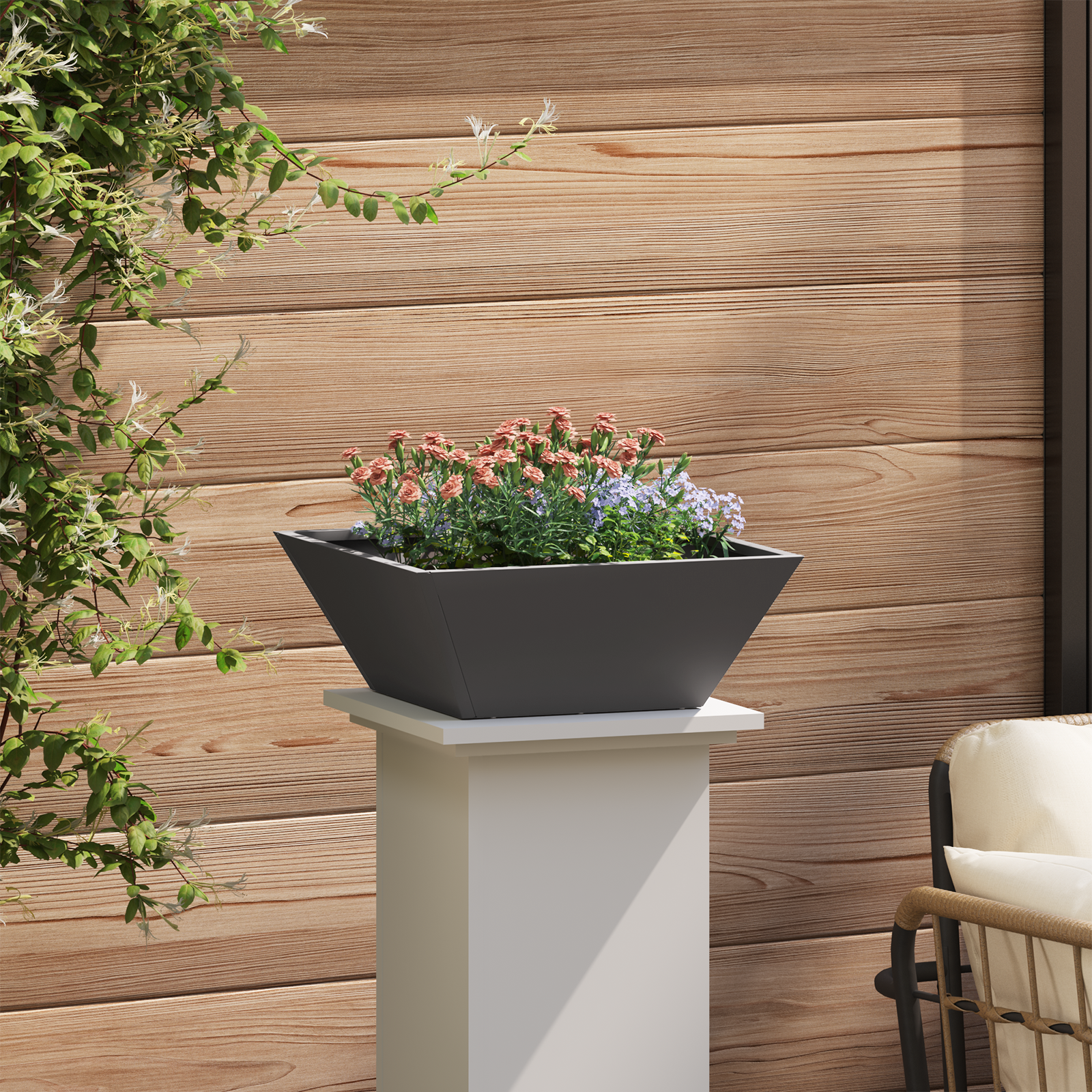 Metal Planter Black Metal 40 x 40 x 15 cm Durable Black Planter - Image 4