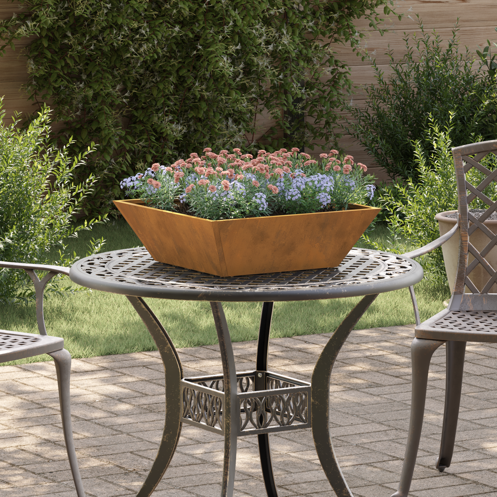 Metal Planter Weathering steel 50 x 50 x 15 cm Decorative Inlays