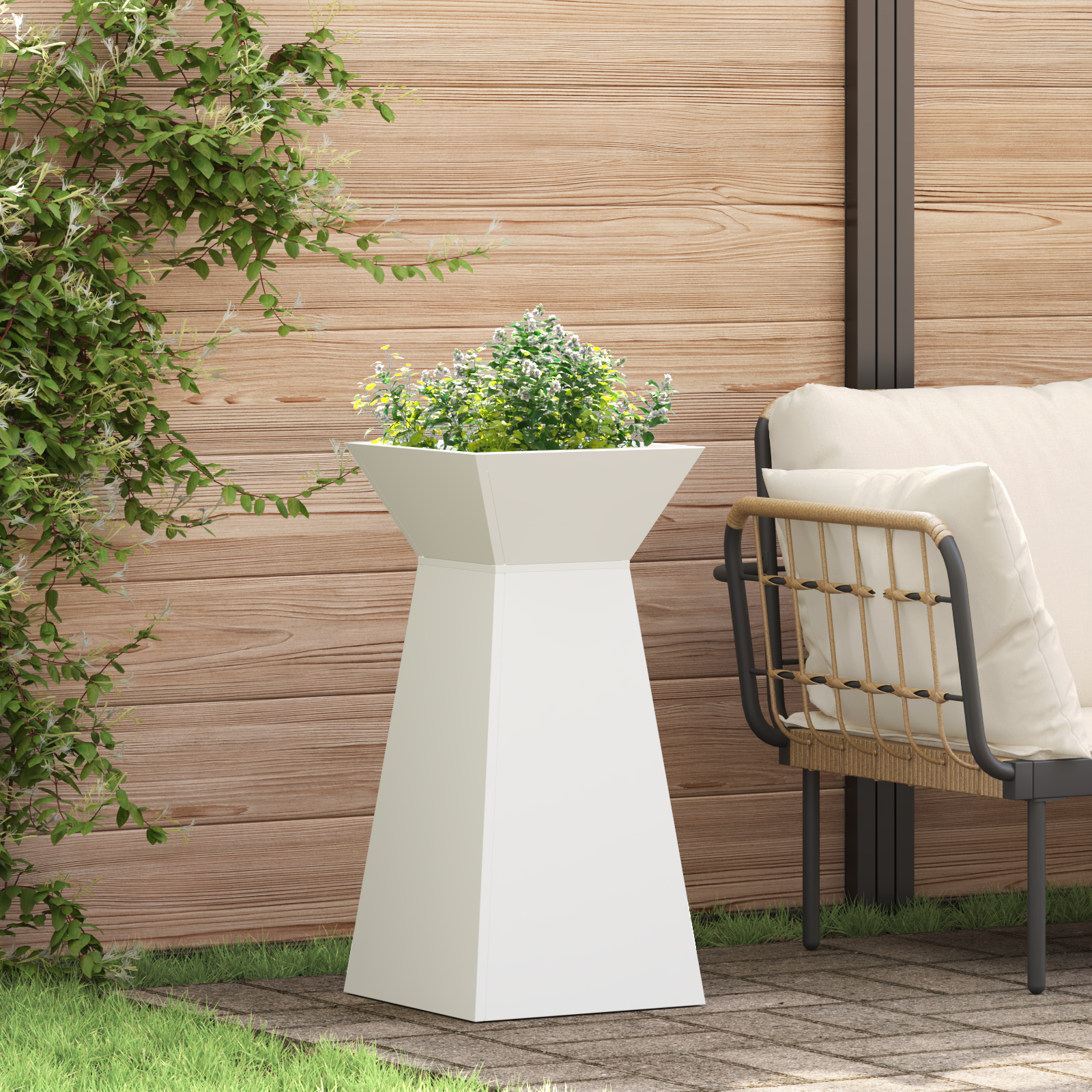 Tuinpiliere met Kom Wit 35x35x73 cm Staal