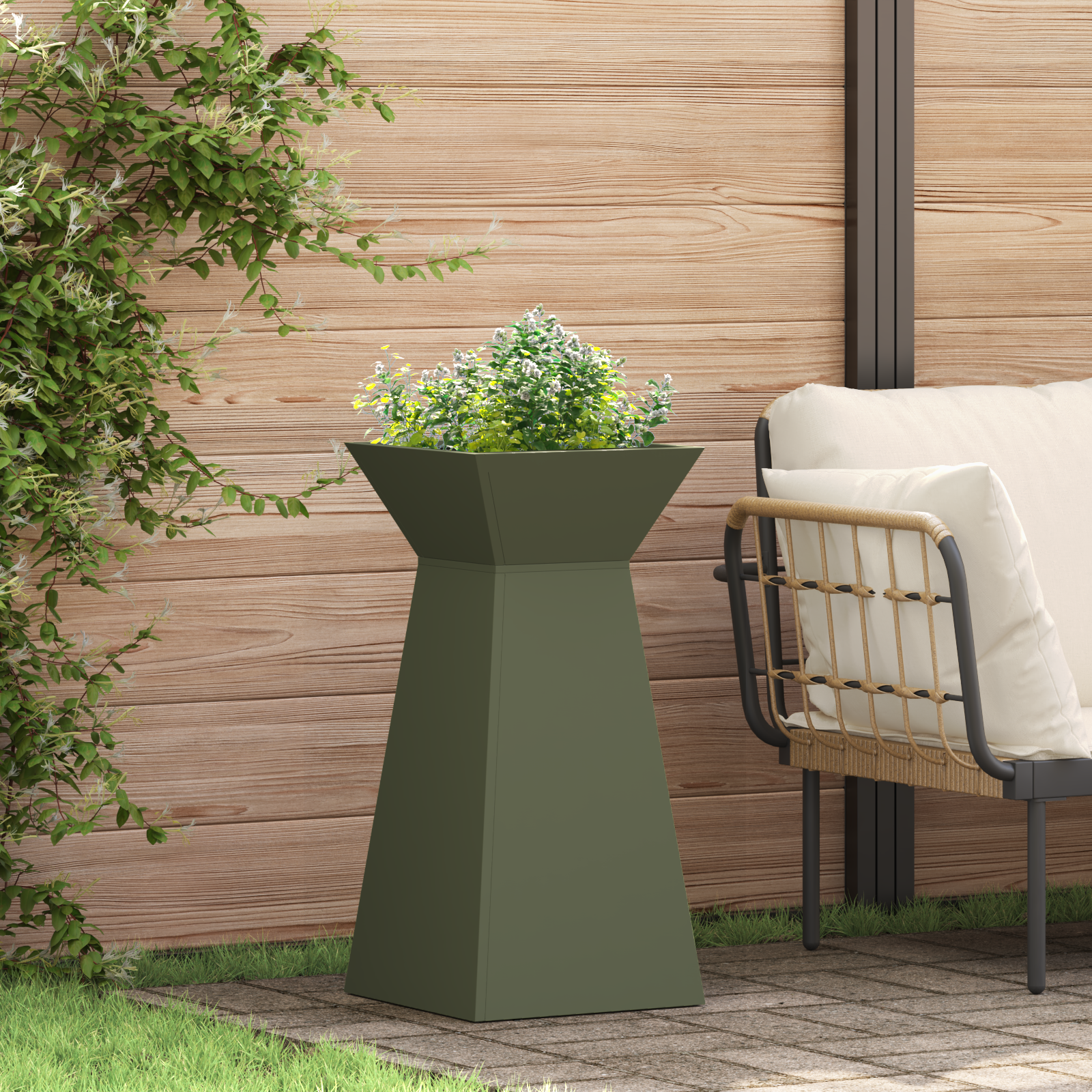 Tuinpilaren met Kom Olijfgroen 35x35x73 cm Staal
