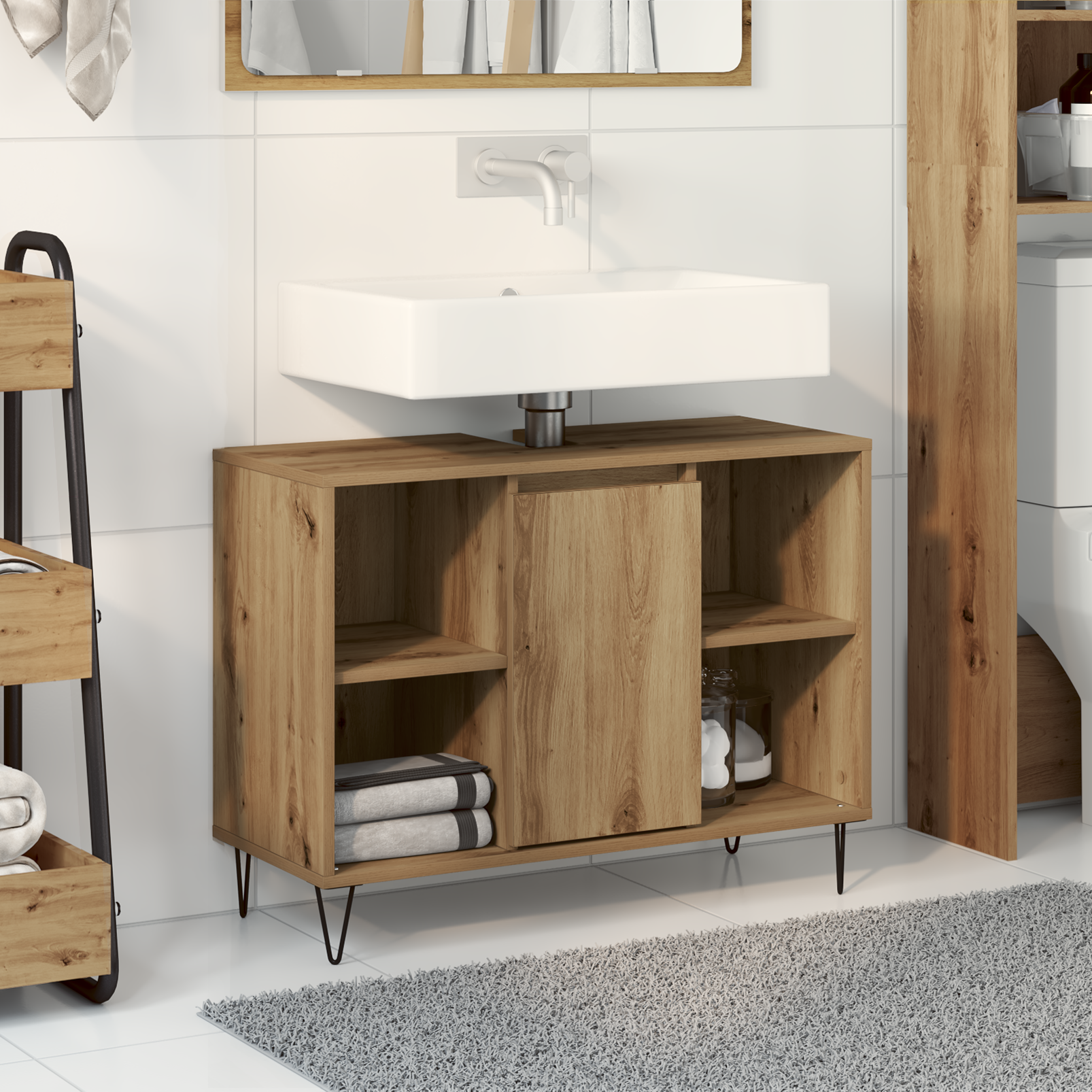 Bathroom Vanity Unit Artisan Oak Engineered Wood Medium