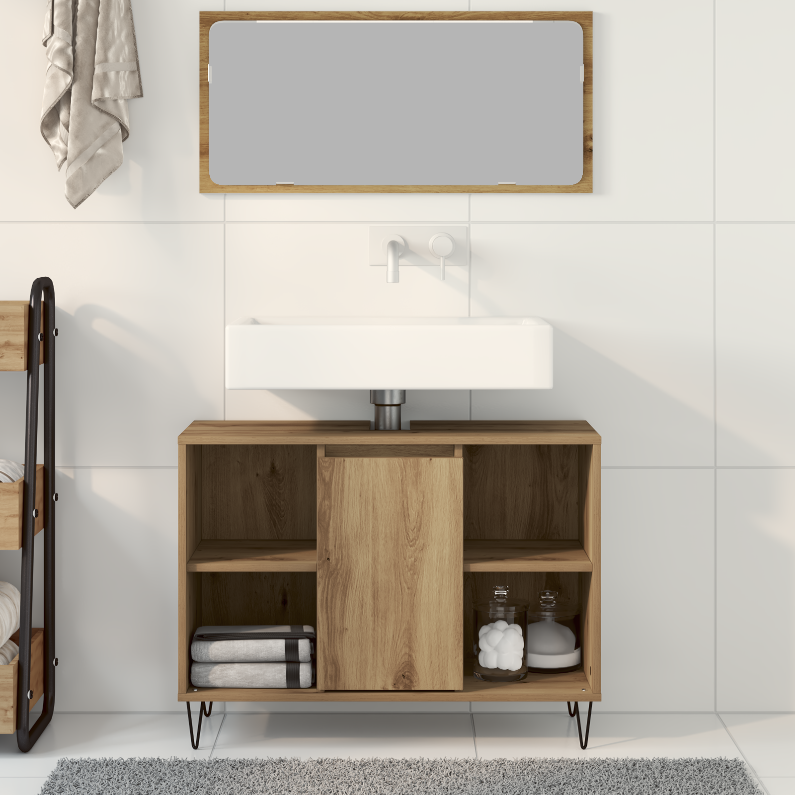 Bathroom Vanity Unit Artisan Oak Engineered Wood Medium - Image 4