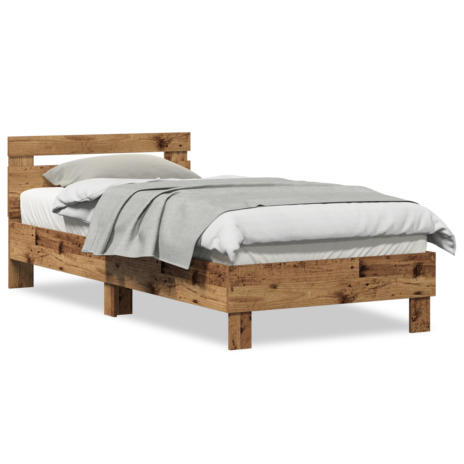 Old Wood Single Bed Solid Wood Single Durable Rustic Minimalist - Image 4