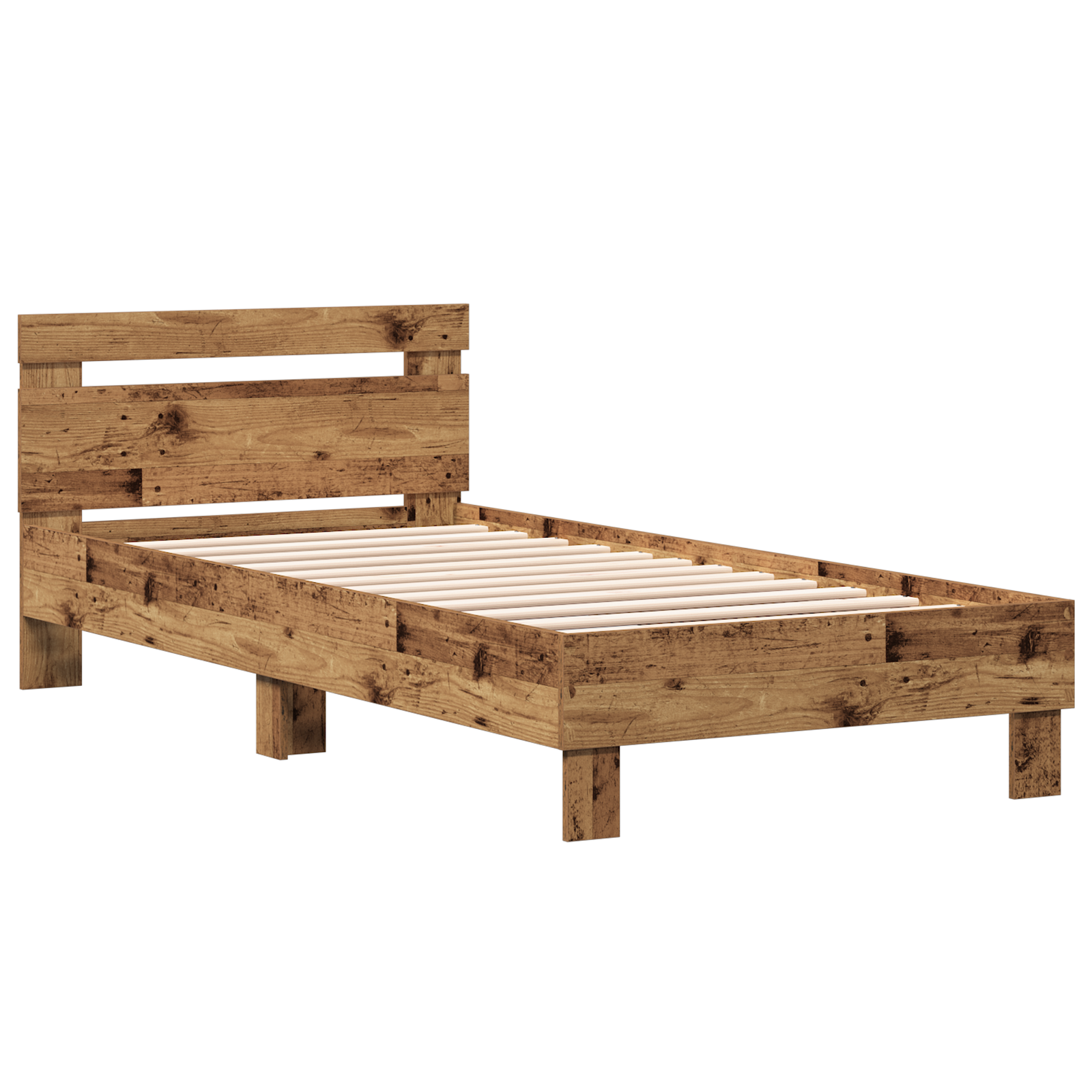 Old Wood Single Bed Solid Wood Single Durable Rustic Minimalist - Image 3