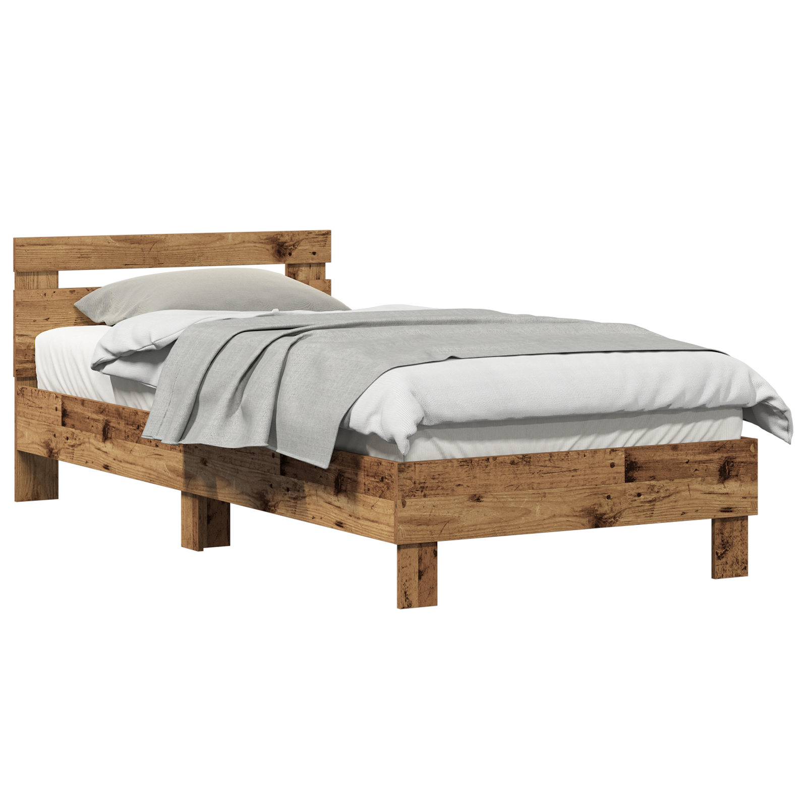 Old Wood Single Bed Solid Wood Single Durable Rustic Minimalist - Image 2