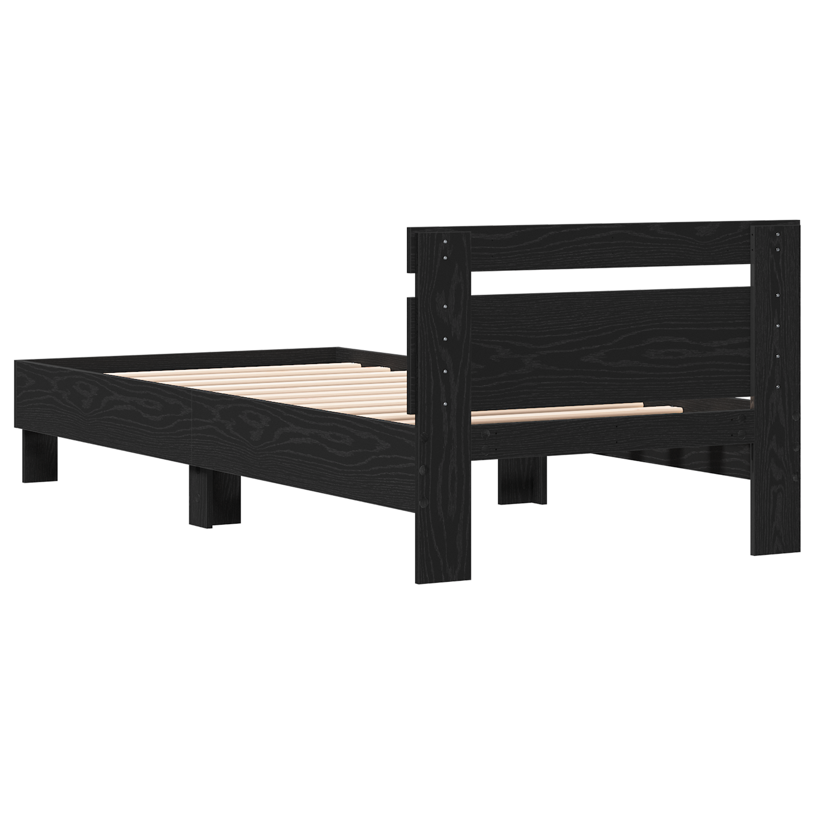 Black Oak Bed Frame Black Oak Engineered wood 90 x 200 cm - Image 8