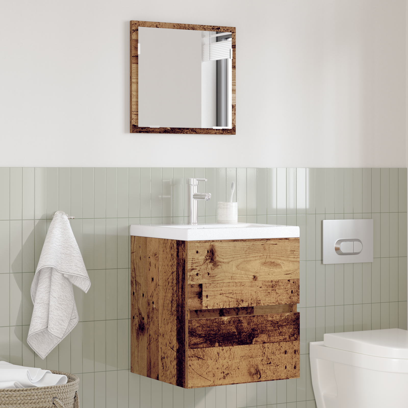 Bathroom Storage Cabinet Old Wood MDF with Wood Veneer Medium - Image 4
