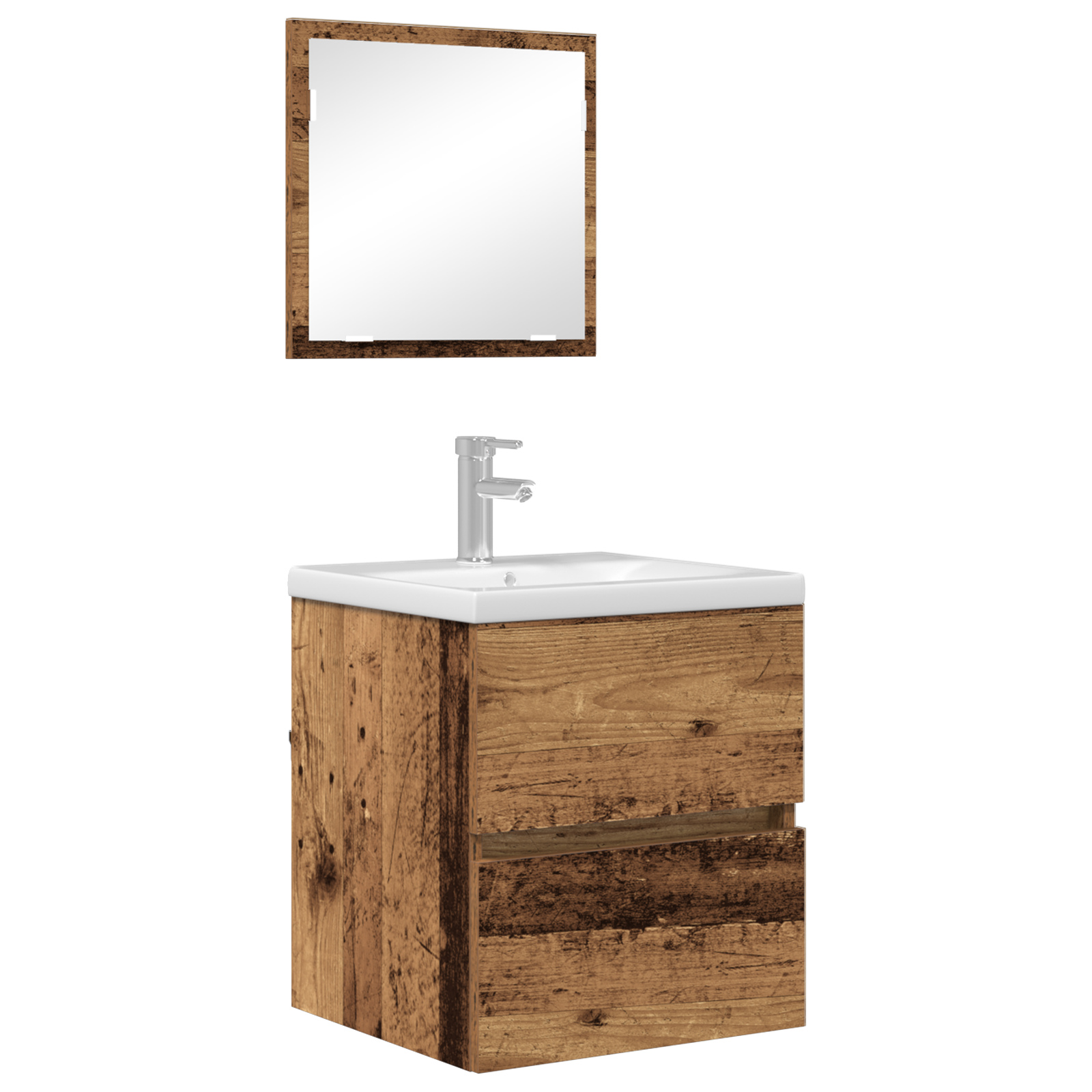 Bathroom Storage Cabinet Old Wood MDF with Wood Veneer Medium - Image 3