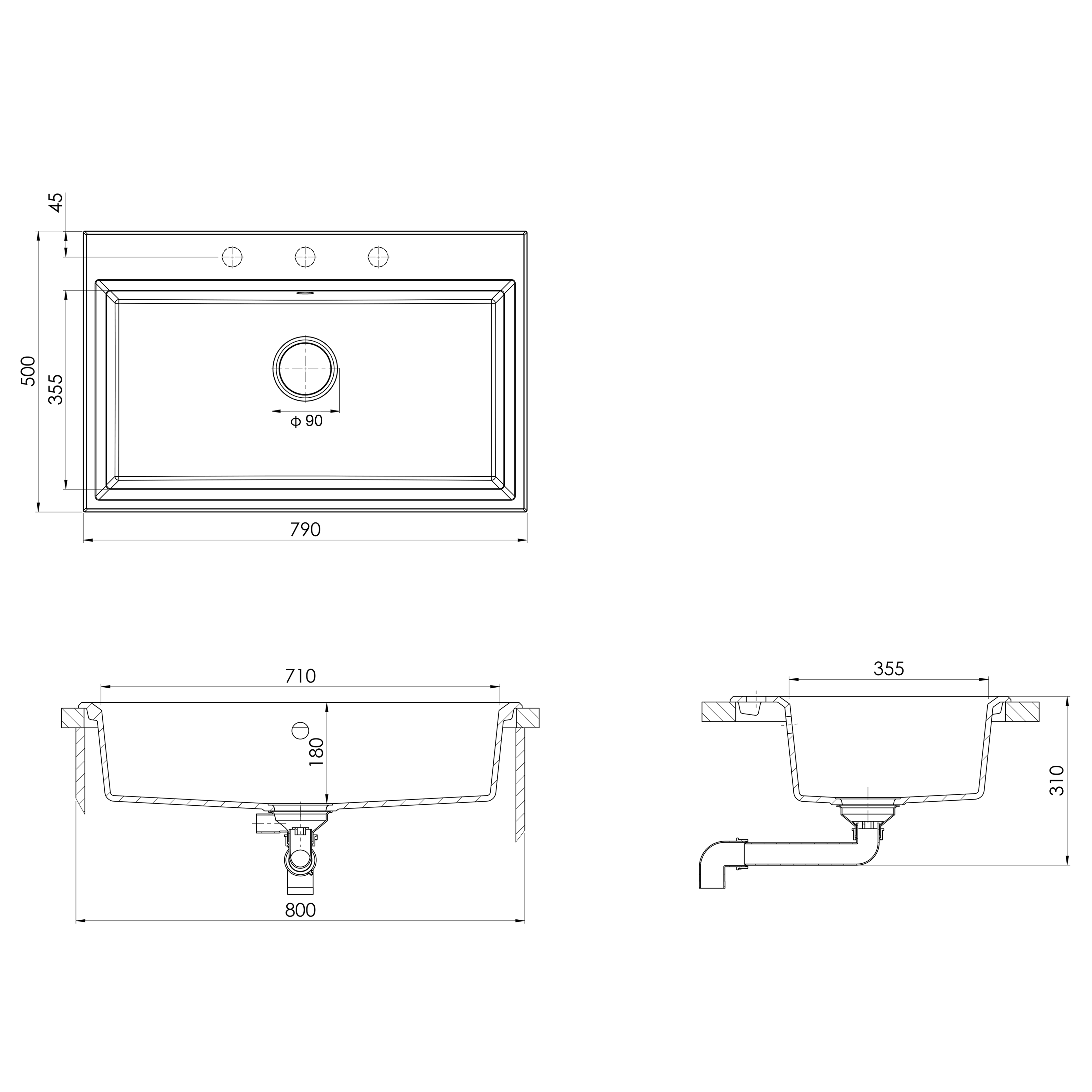Kitchen Sink Grey 790x500x193 mm Granite - Image 10