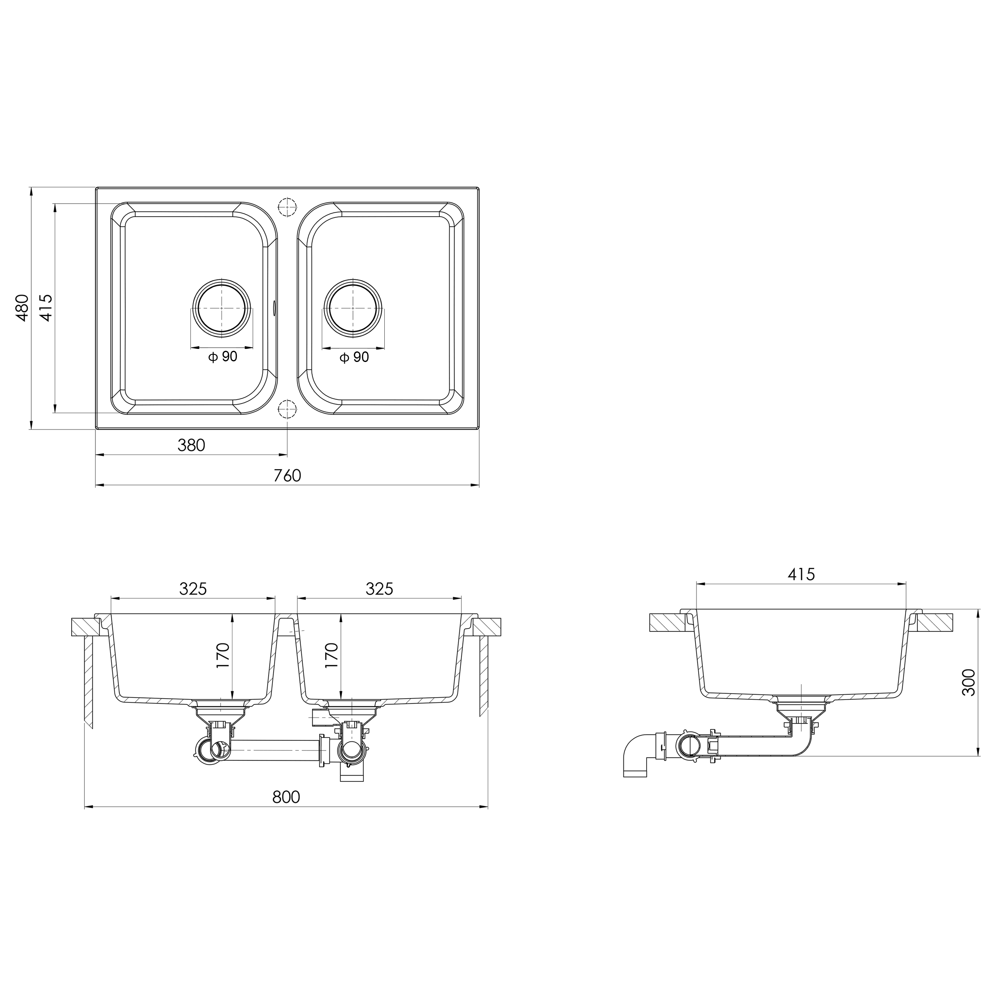 Kitchen Sink White 760x480x184 mm Granite - Image 9