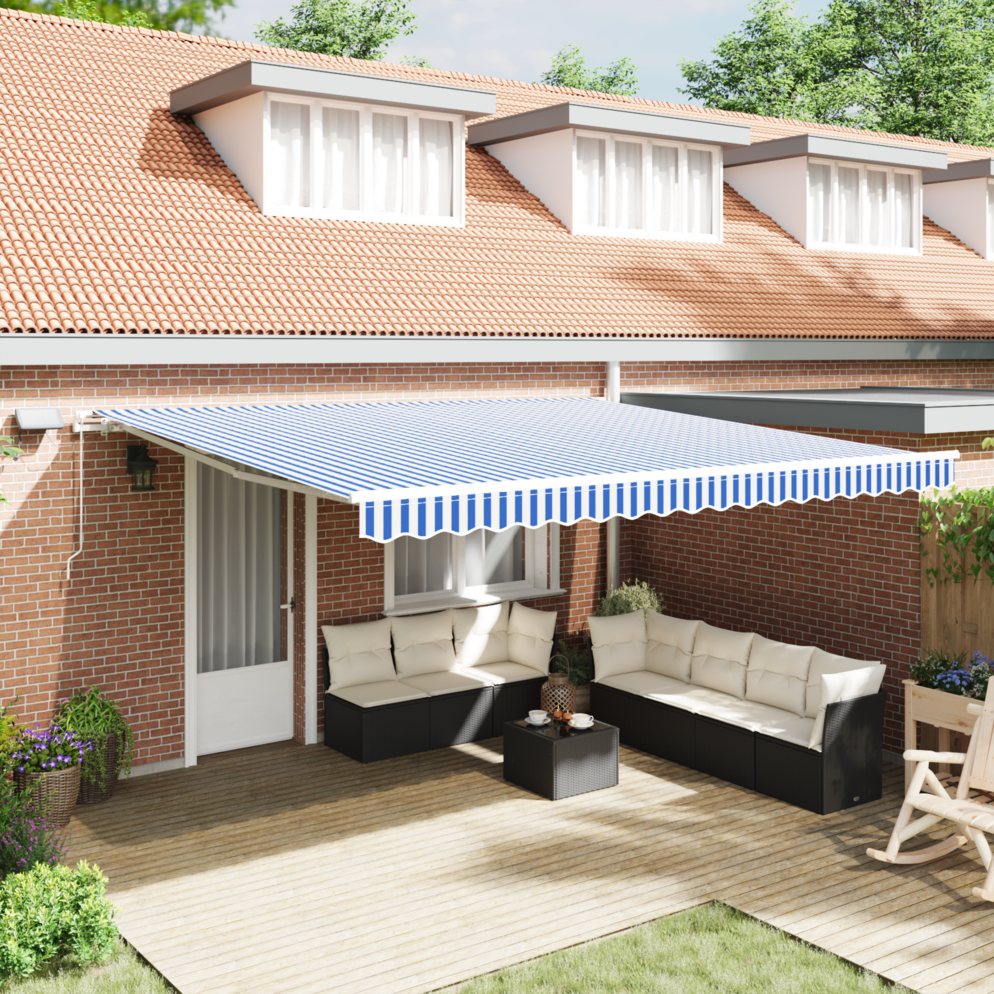 Inklapbaar Zonnescherm Blauw en wit 4.5 x 3 m Stof en metaal