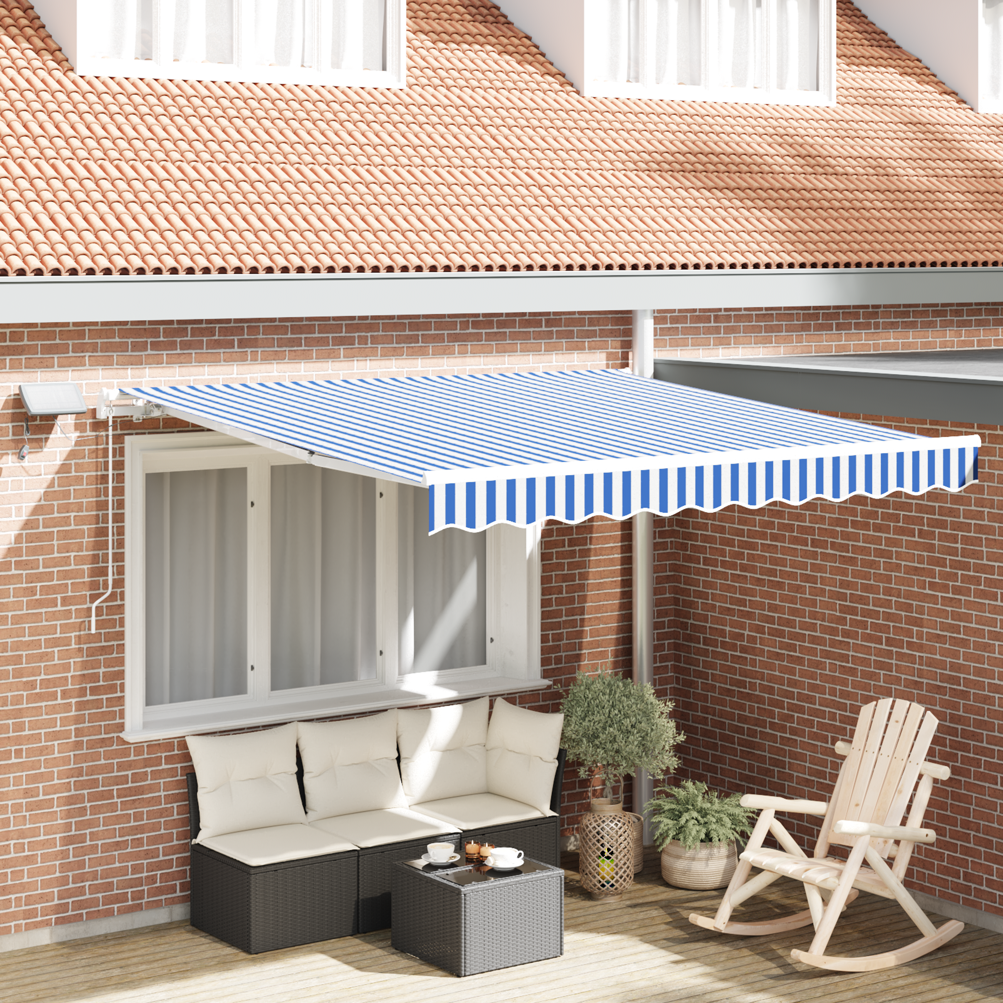 Inklapbaar Zonnescherm Blauw en wit 3.5 x 2.5 m Stof en metaal