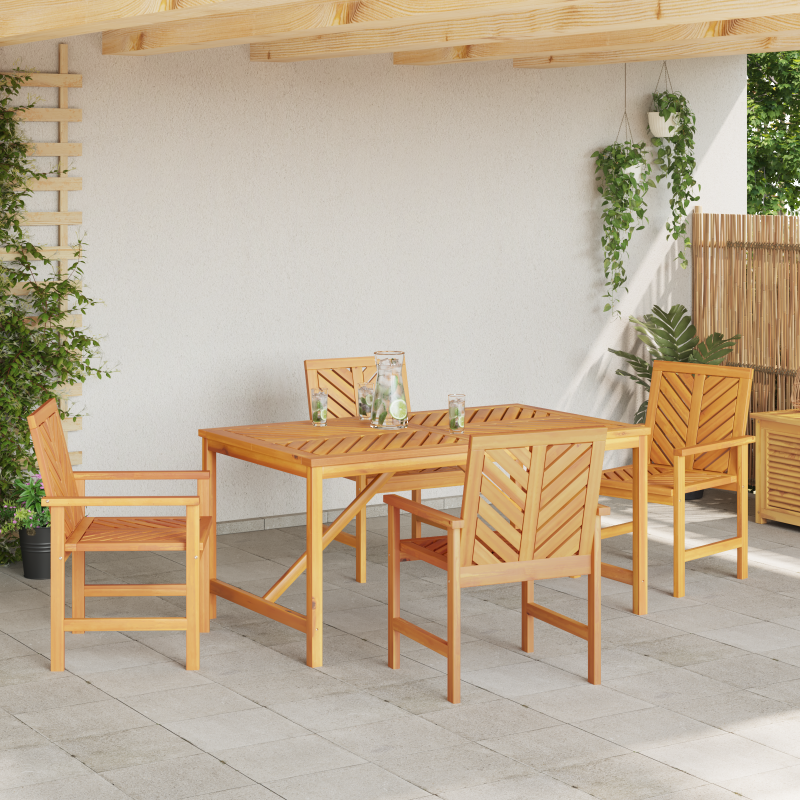 4 Piece Garden Dining Set Solid Wood Acacia - Image 4