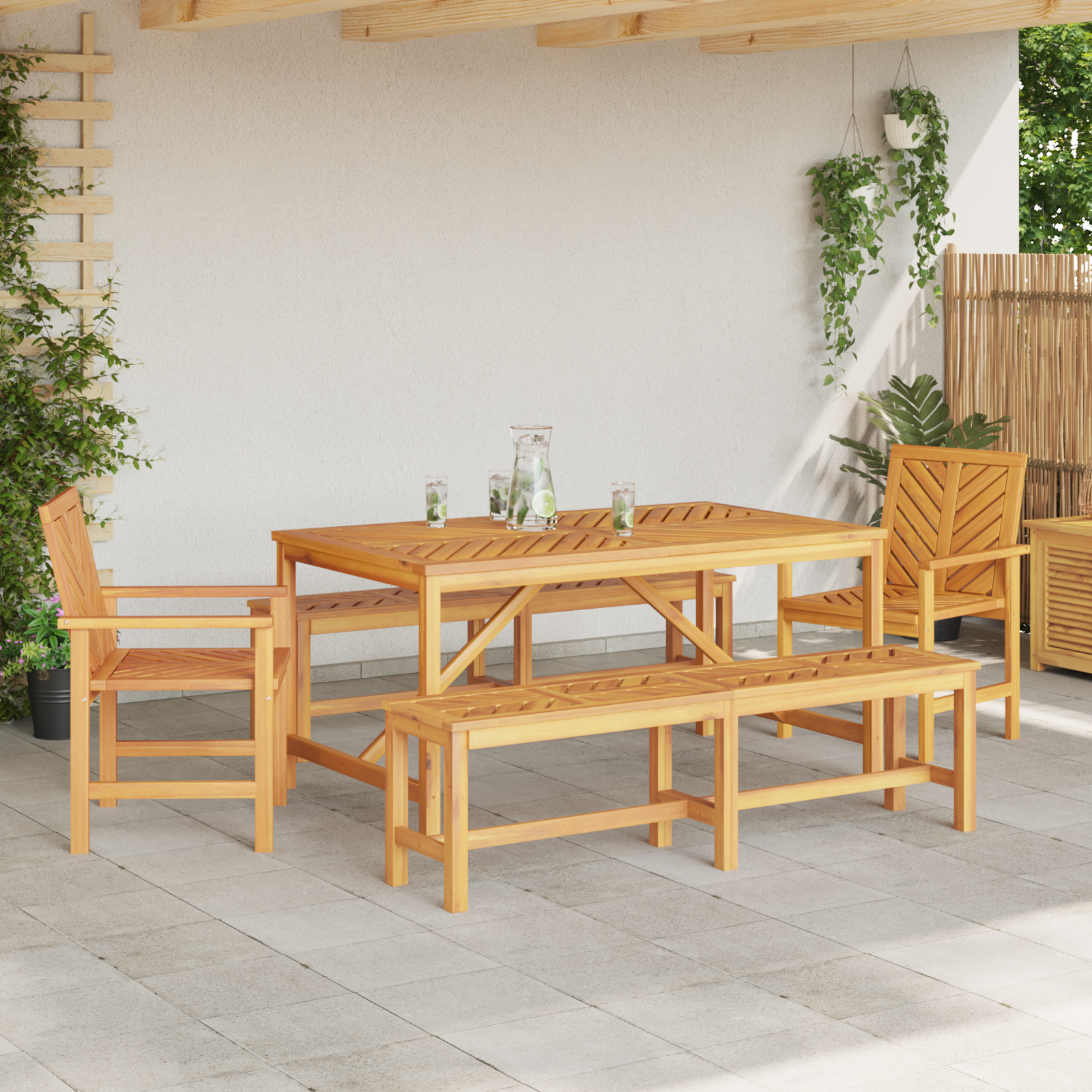 Tuin eettafelset 5 st Bruin Massief Acaciahout
